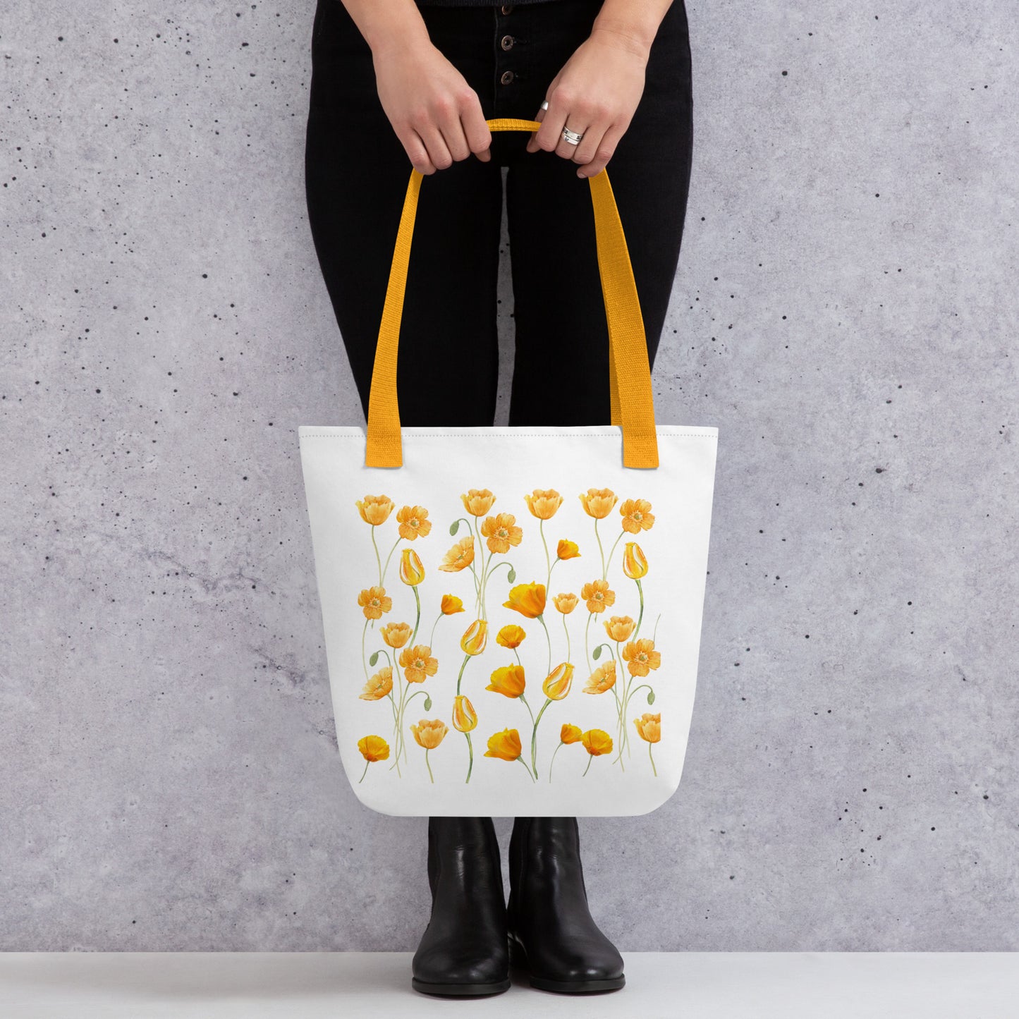 15″ × 15″ Orange Flowers Tote bag, Floral Shoulder Bag