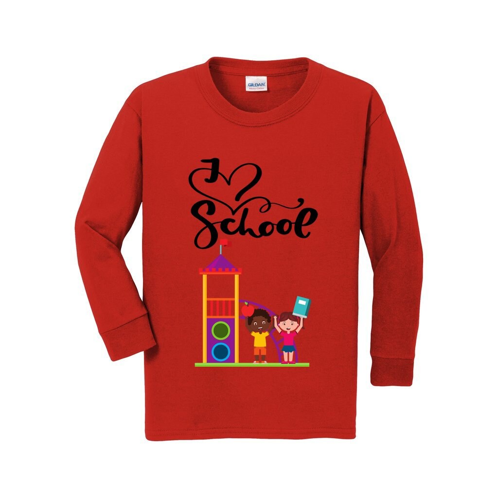 Back to School Shirt, I love School, Youth Heavy Cotton Long Sleeve T-Shirt, Back to school, Shirt,