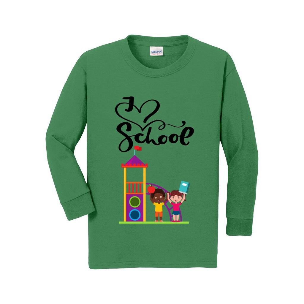 Back to School Shirt, I love School, Youth Heavy Cotton Long Sleeve T-Shirt, Back to school, Shirt,