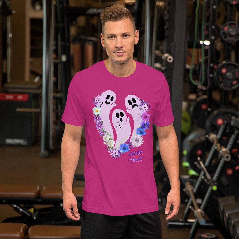 Cute Floral trick or treat ghost t-shirt, Halloween Shirt, Spooky Shirt, Ghost Floral Shirt