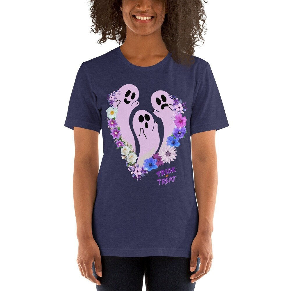 Cute Floral trick or treat ghost t-shirt, Halloween Shirt, Spooky Shirt, Ghost Floral Shirt