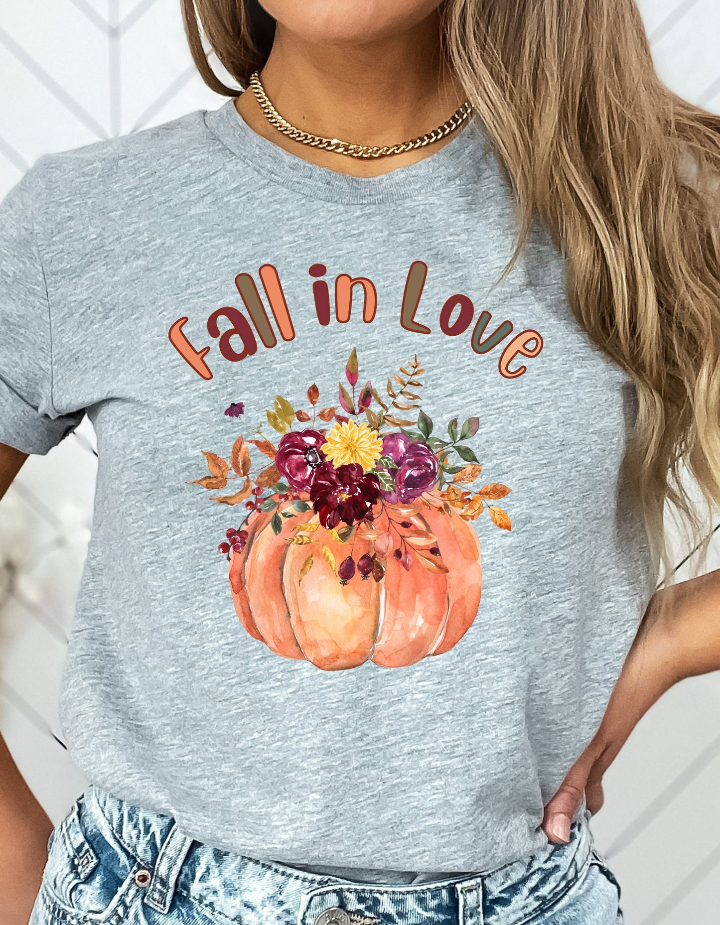 Fall in Love Graphic Pumpkin Tee, Thanksgiving shirt, Halloween Top, Fall Vibes Shirt