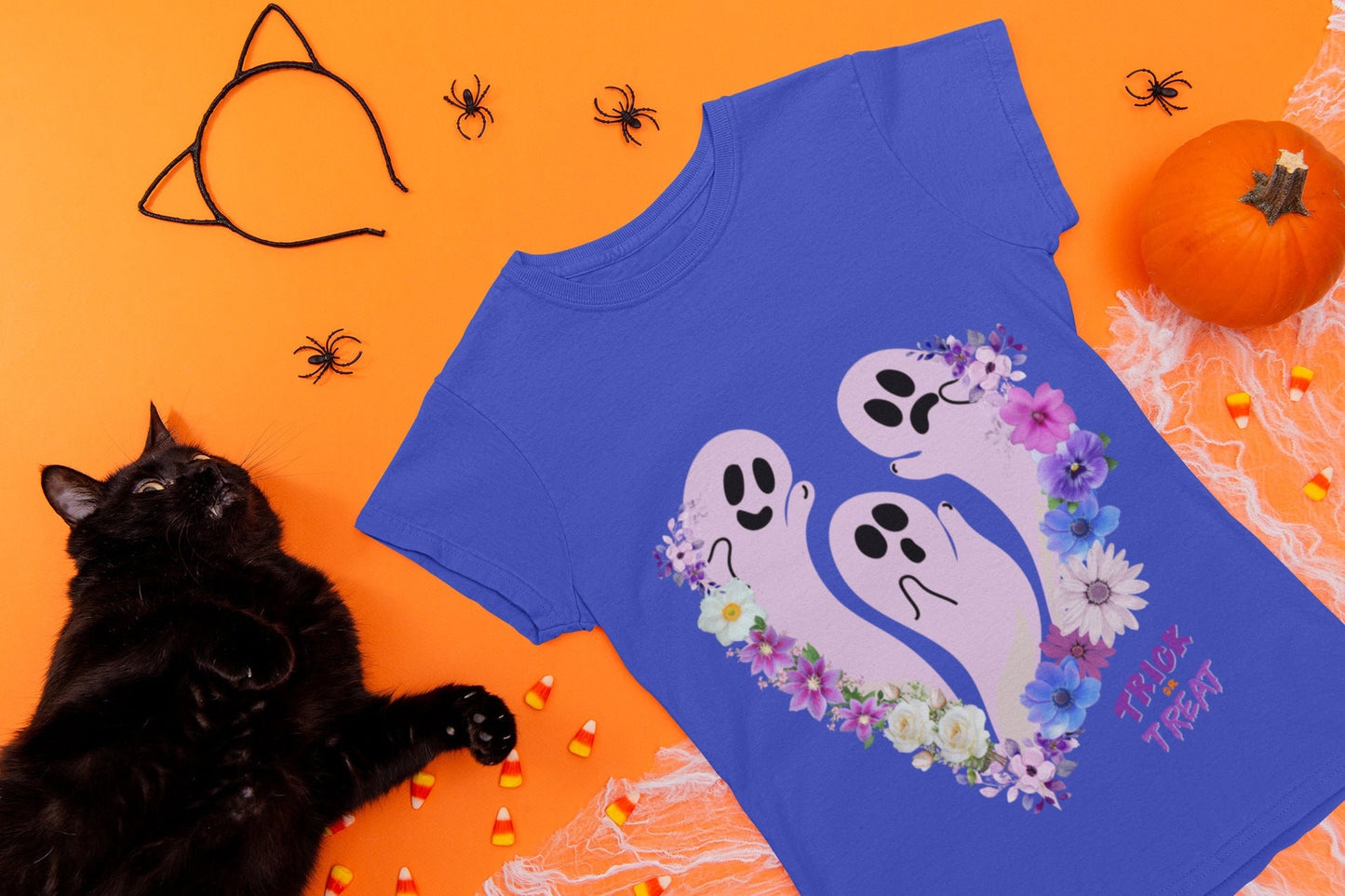 Cute Floral trick or treat ghost t-shirt, Halloween Shirt, Spooky Shirt, Ghost Floral Shirt