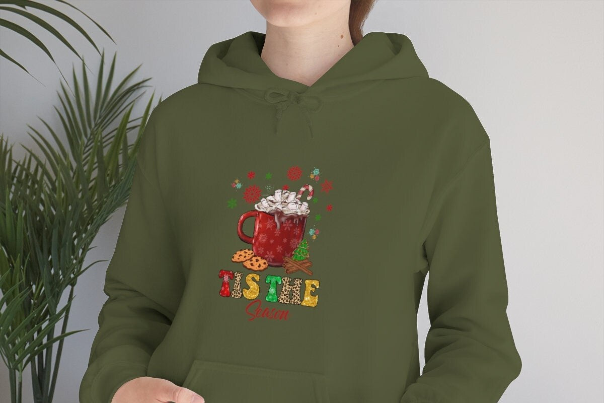 Tis the Season Christmas Hoodie, Christmas Coffee Sweatshirt, Coffee Sweatshirt, Unisex Heavy Blend Hooded Sweatshirt