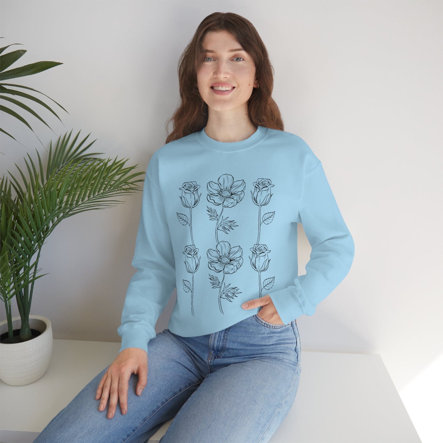 Flowers Sweatshirt, Floral Sweater for Women, Nature Lovers Unisex Heavy Blend Crewneck Sweatshirt