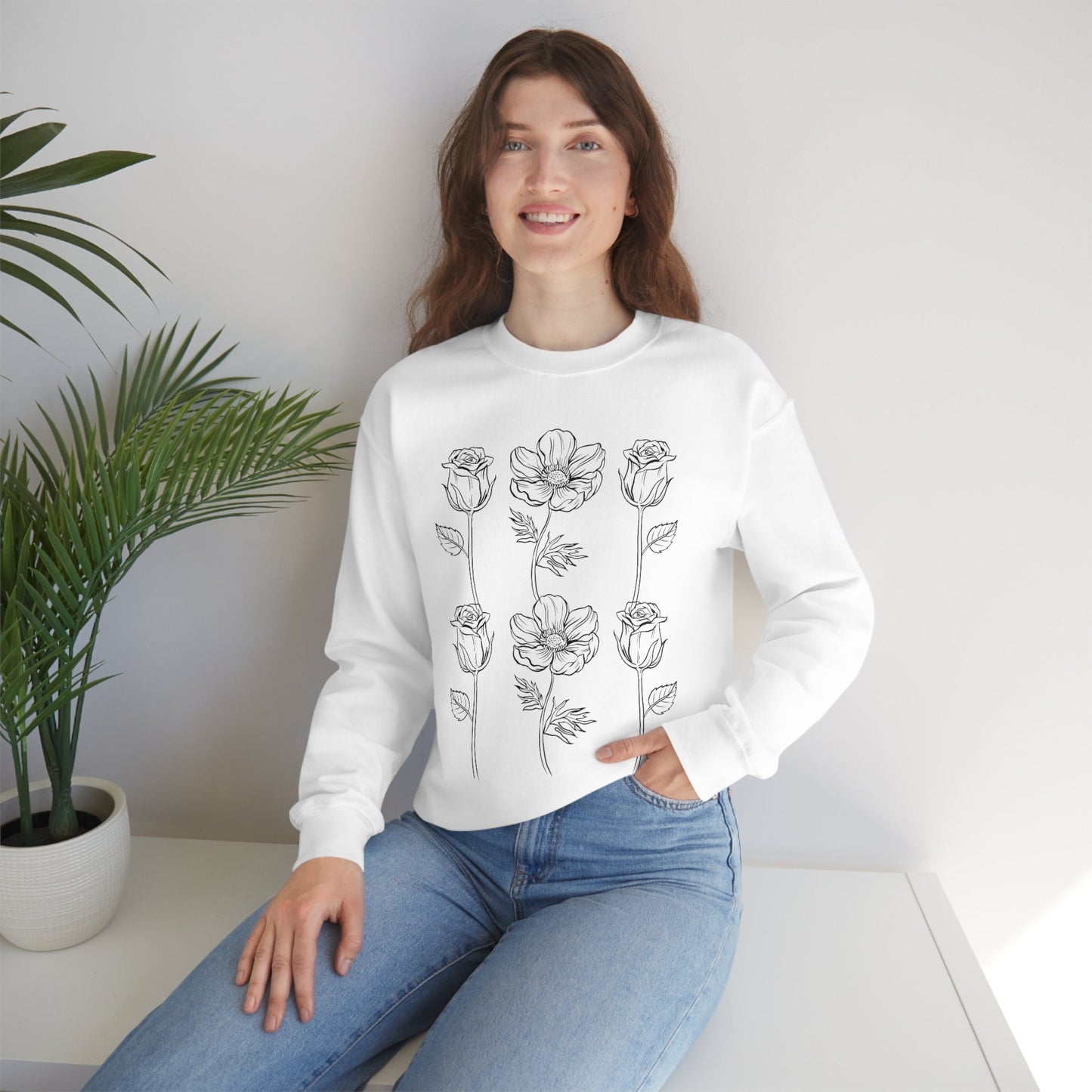 Flowers Sweatshirt, Floral Sweater for Women, Nature Lovers Unisex Heavy Blend Crewneck Sweatshirt