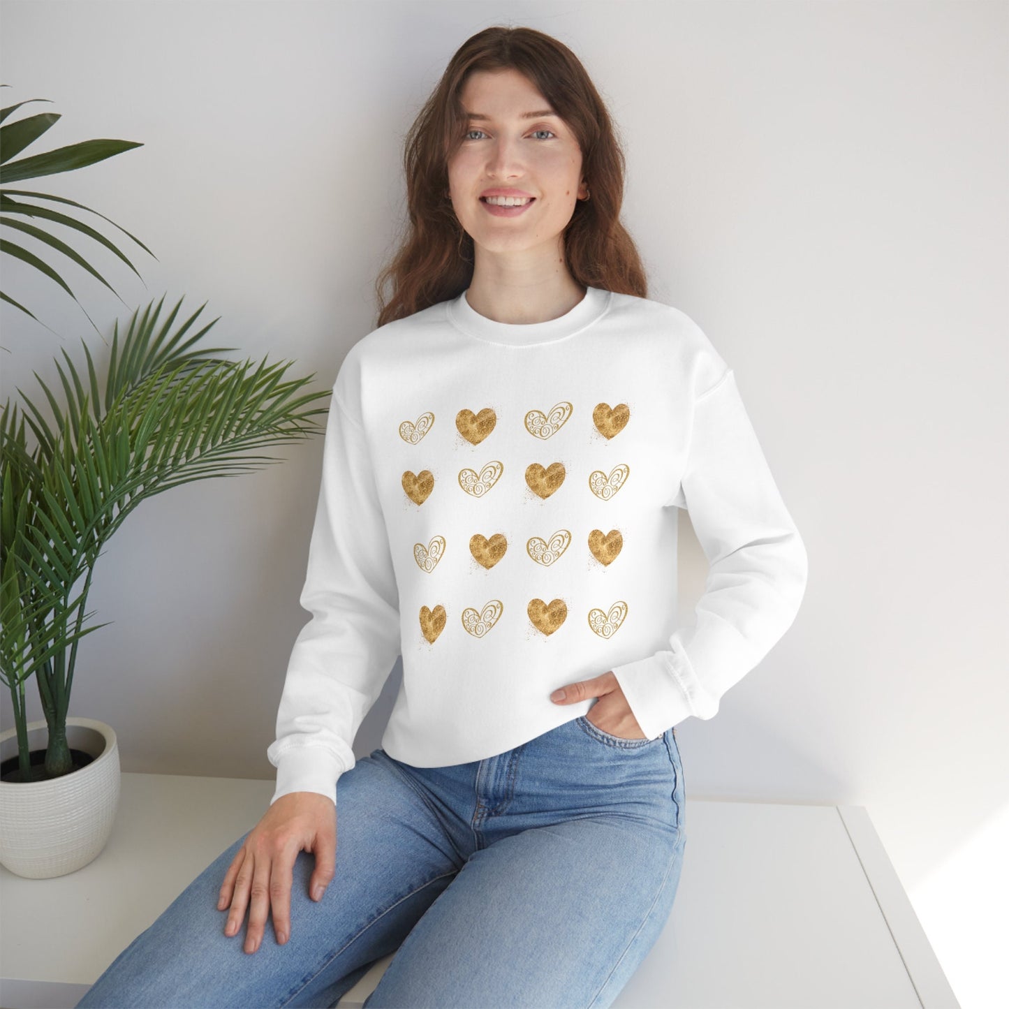 Golden Hearts Valentine Sweatshirt, Valentine sweater, Valentine Gift Sweater, Unisex Heavy Blend Crewneck Sweatshirt
