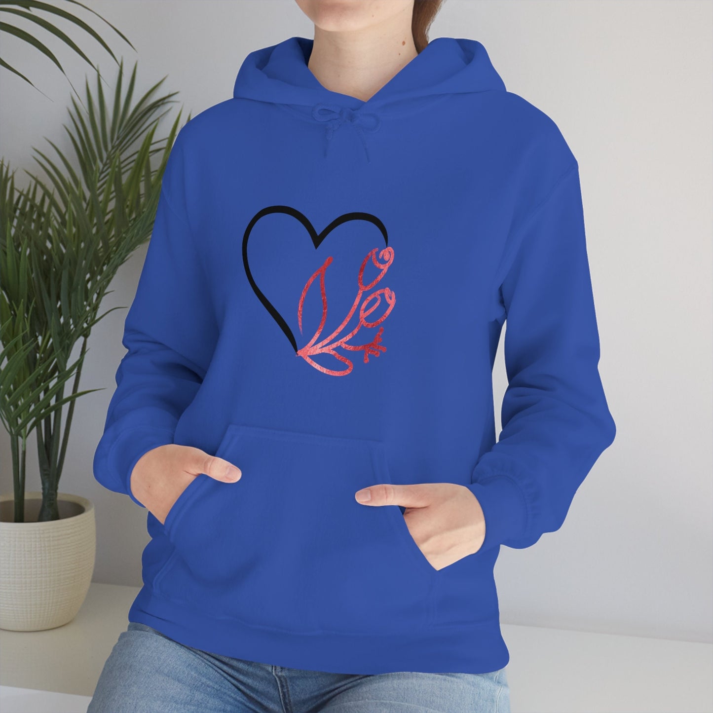 Heart and Flower Valentine's Sweater, Valentine's Hoodie, Heart Unisex Heavy Blend Hooded Sweatshirt