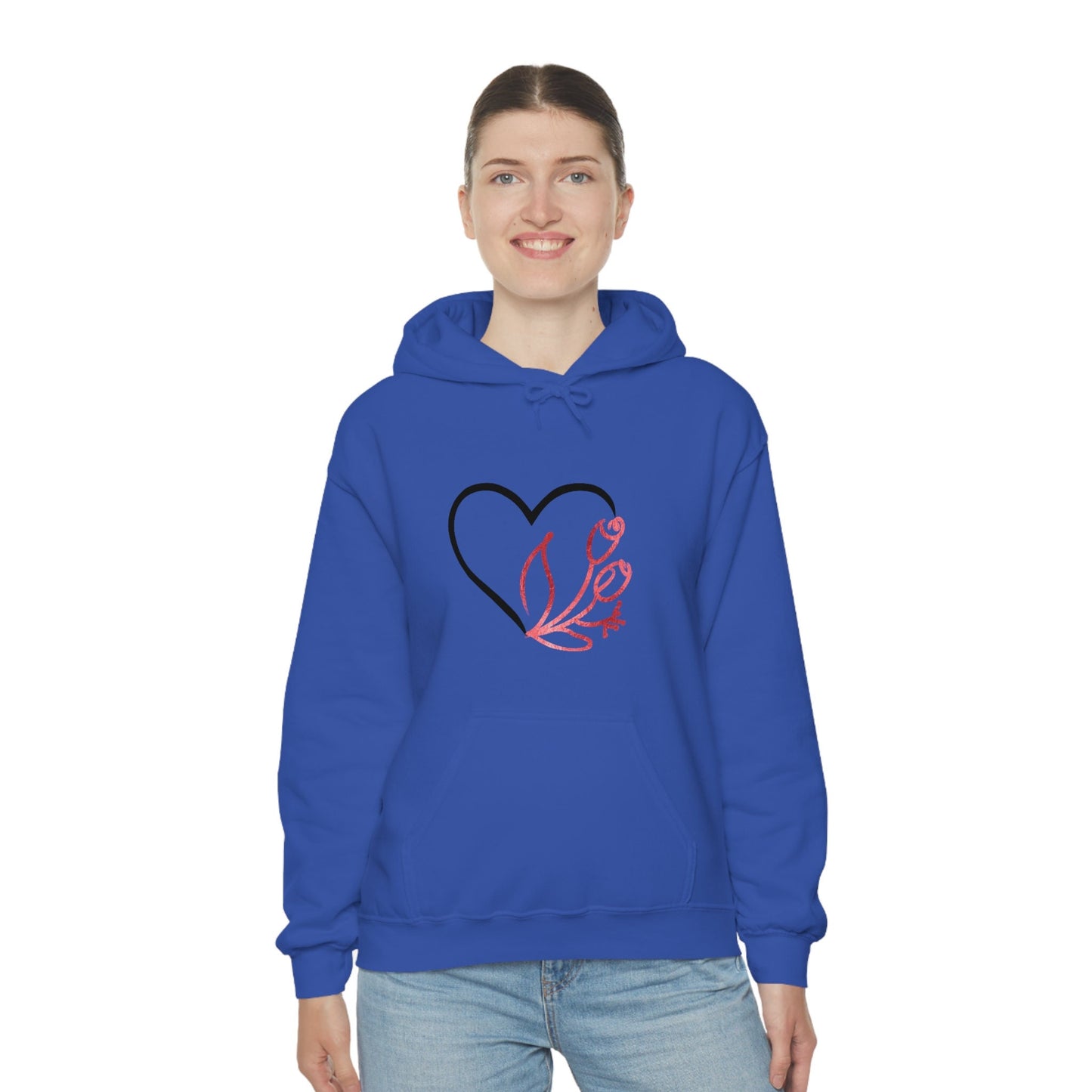 Heart and Flower Valentine's Sweater, Valentine's Hoodie, Heart Unisex Heavy Blend Hooded Sweatshirt