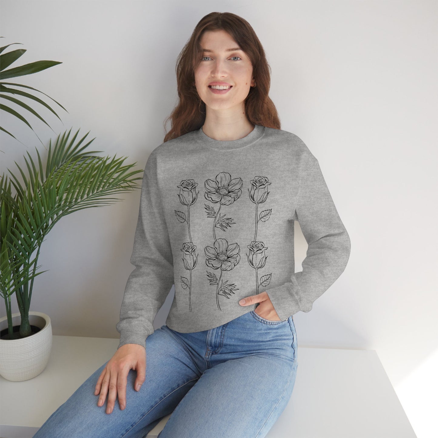 Flowers Sweatshirt, Floral Sweater for Women, Nature Lovers Unisex Heavy Blend Crewneck Sweatshirt