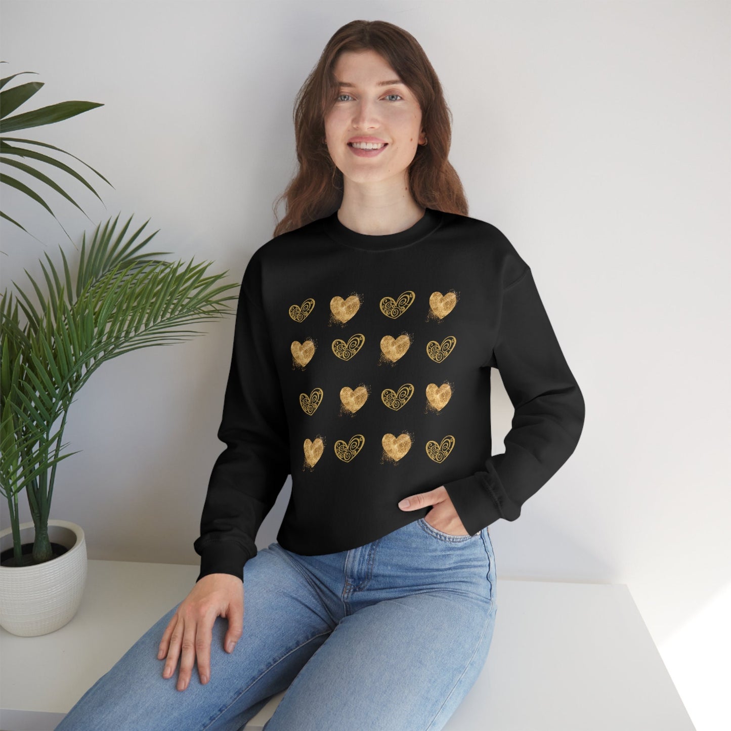 Golden Hearts Valentine Sweatshirt, Valentine sweater, Valentine Gift Sweater, Unisex Heavy Blend Crewneck Sweatshirt
