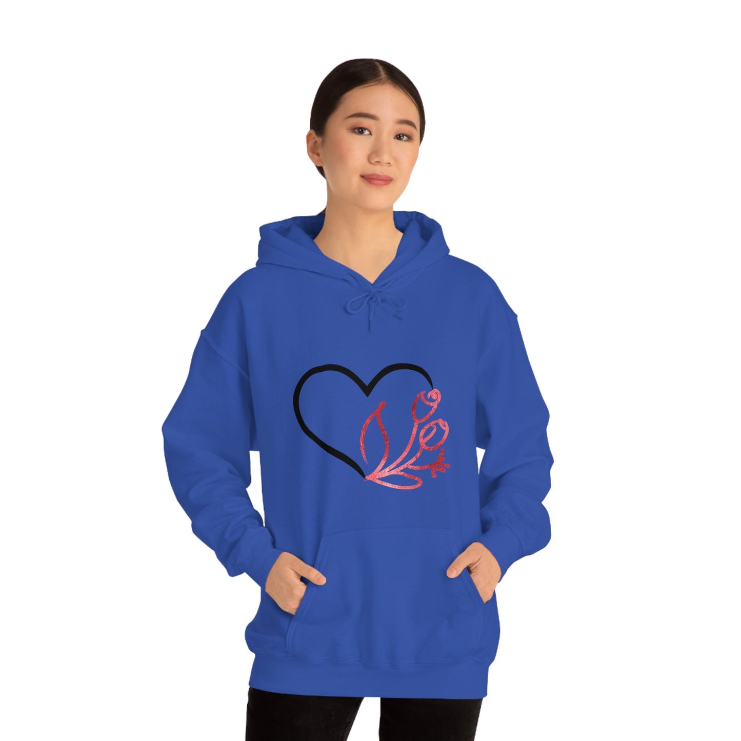 Heart and Flower Valentine's Sweater, Valentine's Hoodie, Heart Unisex Heavy Blend Hooded Sweatshirt