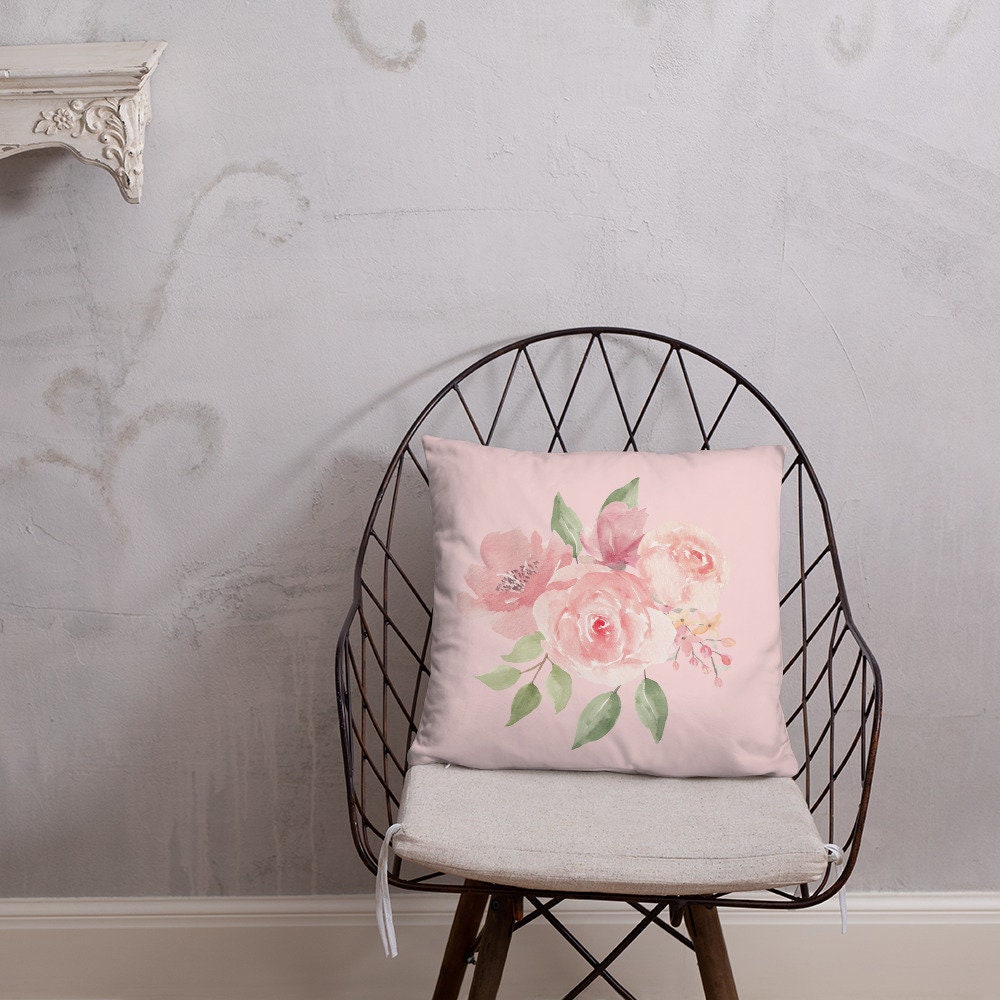 Basic Pink Floral Pillow, Designer Roses Pillows, Decorative Pillow, Modern Floral Pillow, Linen Pillow Cover, Linen Floral Pillow,
