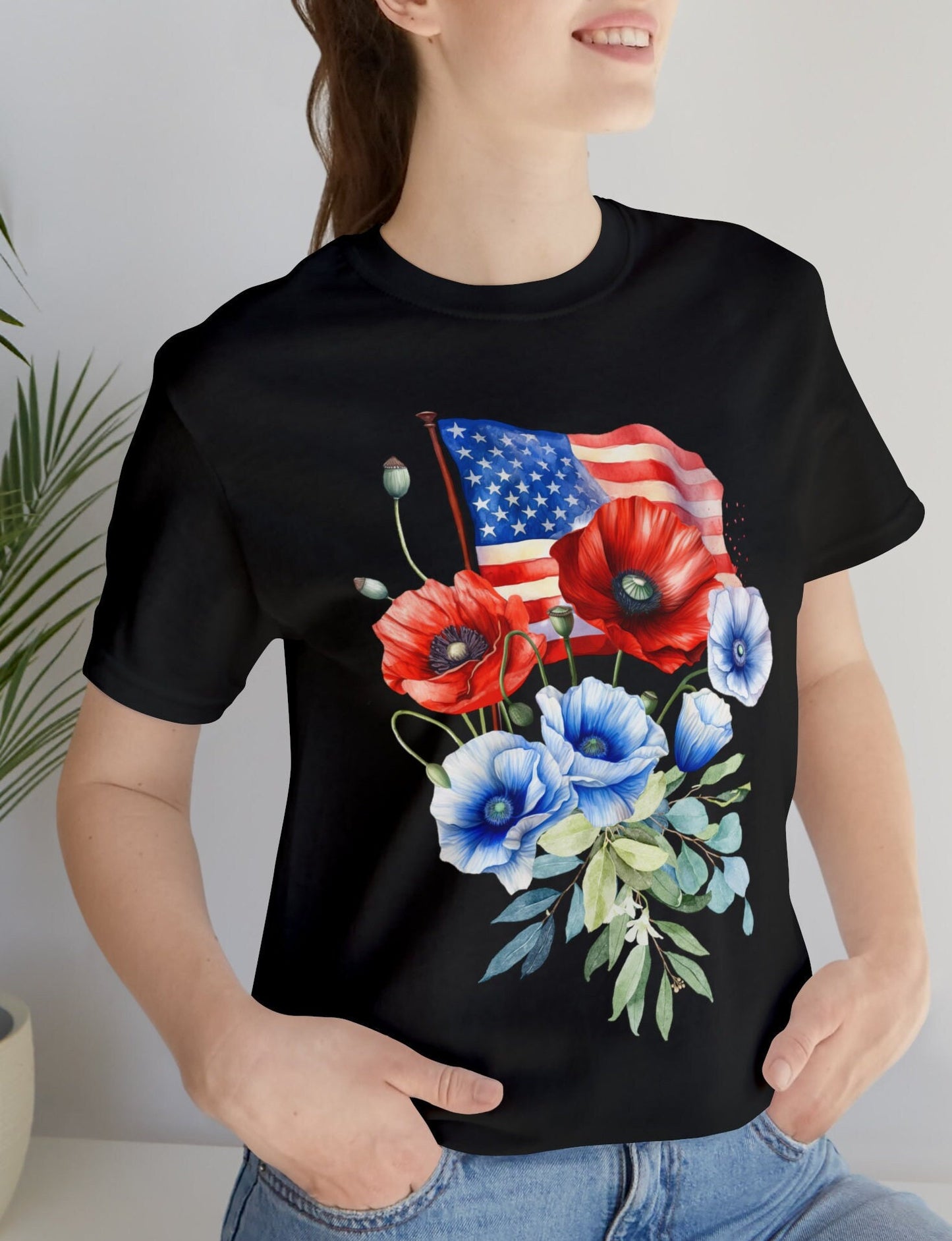 Floral American Flag Shirt, Usa Flag Shirt, Cute Usa Flag, 4Th Of July Shirt, United States Flag