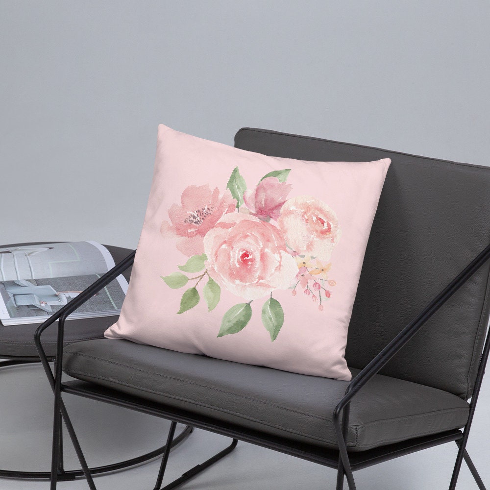 Basic Pink Floral Pillow, Designer Roses Pillows, Decorative Pillow, Modern Floral Pillow, Linen Pillow Cover, Linen Floral Pillow,
