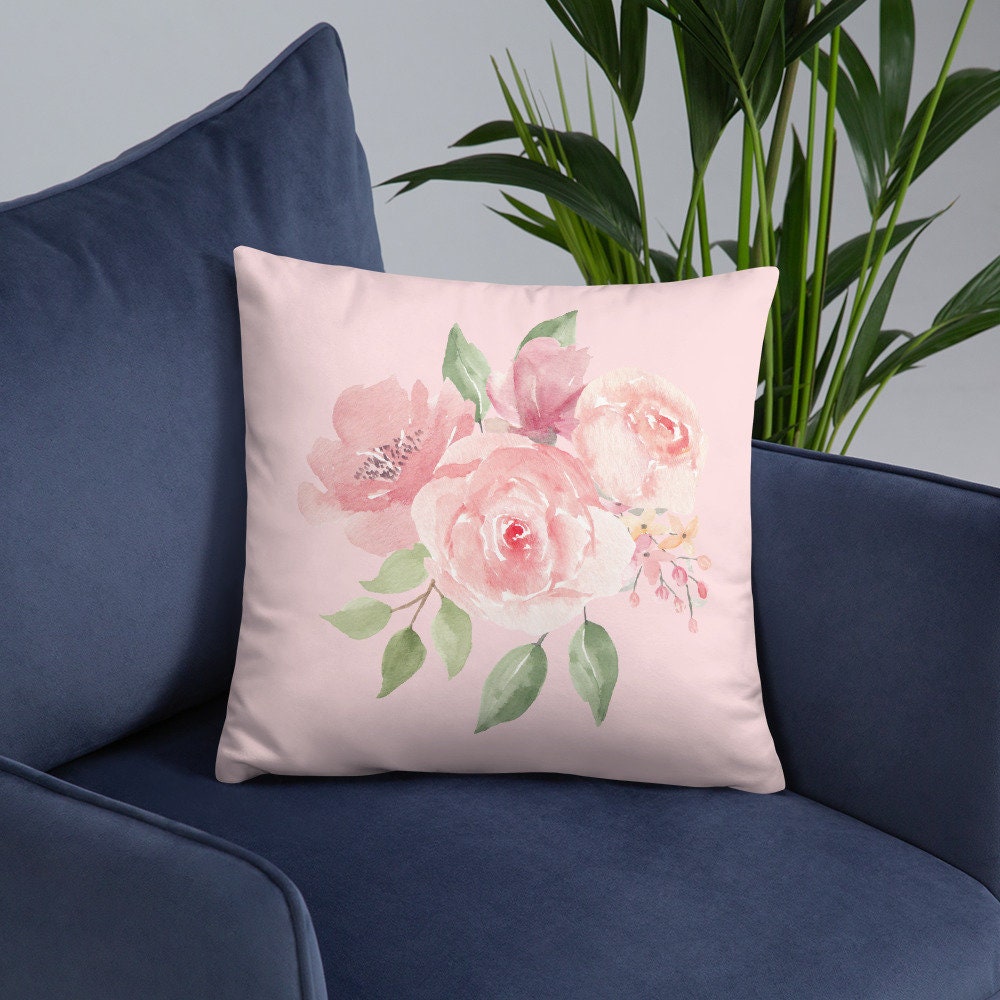 Basic Pink Floral Pillow, Designer Roses Pillows, Decorative Pillow, Modern Floral Pillow, Linen Pillow Cover, Linen Floral Pillow,