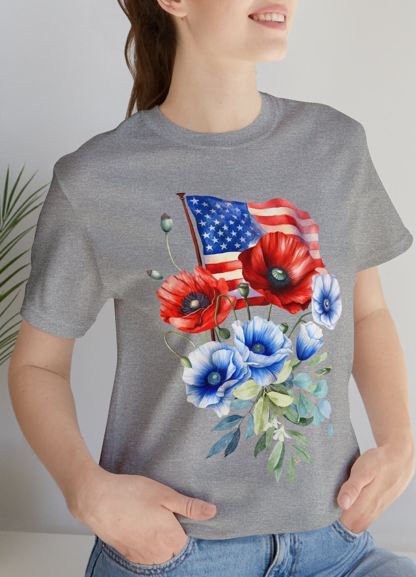 Floral American Flag Shirt, Usa Flag Shirt, Cute Usa Flag, 4Th Of July Shirt, United States Flag