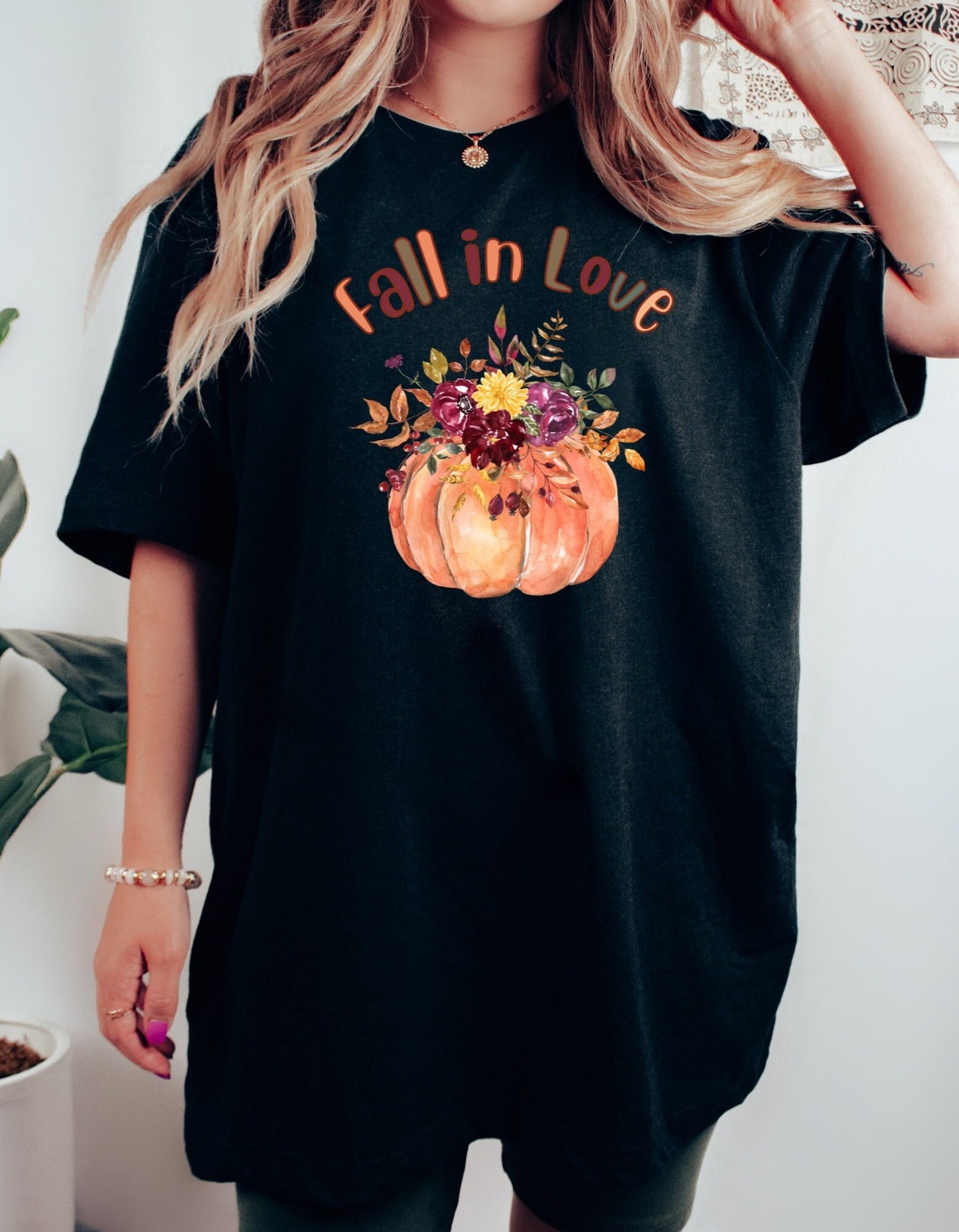 Fall in Love Graphic Pumpkin Tee, Thanksgiving shirt, Halloween Top, Fall Vibes Shirt
