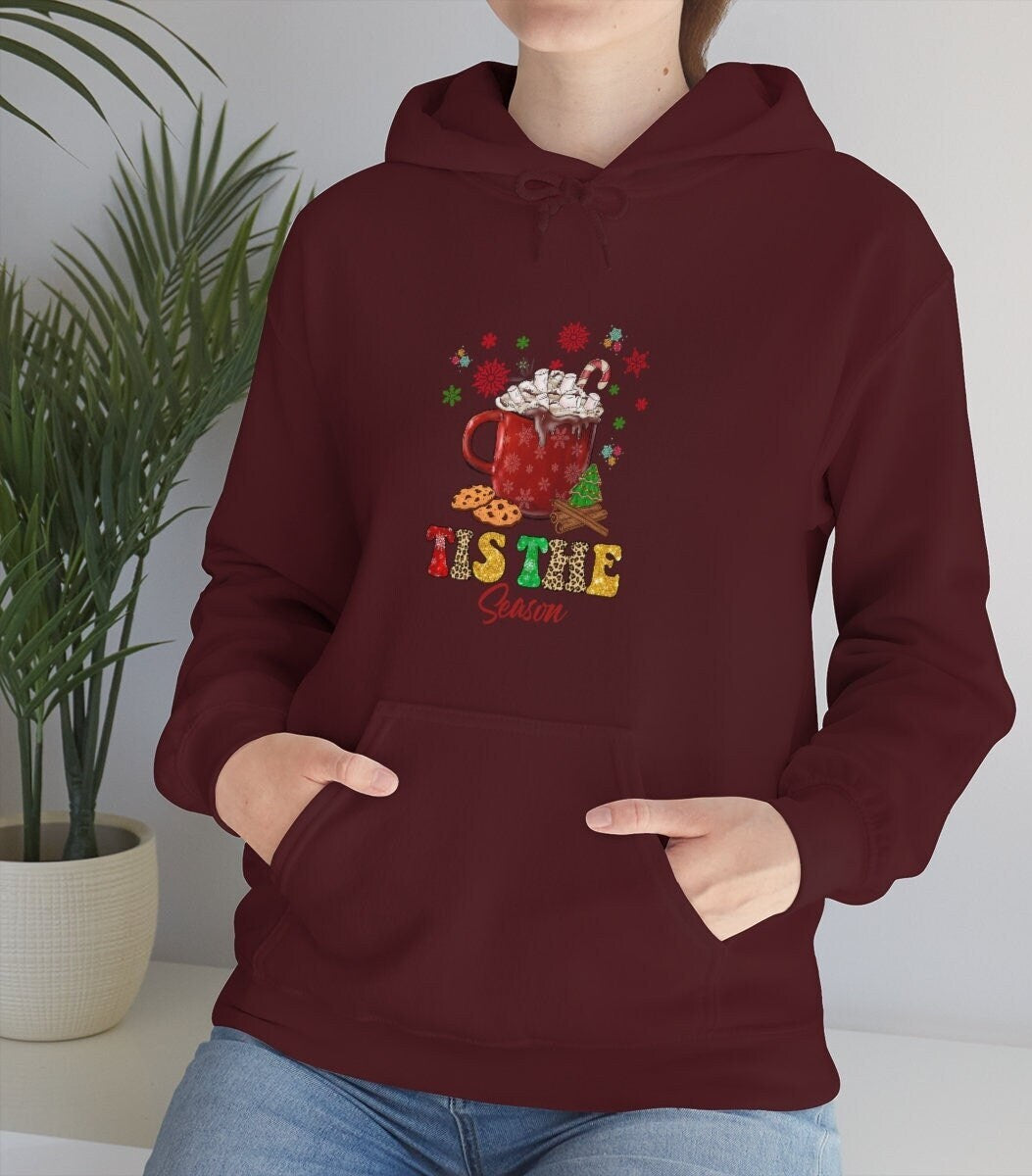 Tis the Season Christmas Hoodie, Christmas Coffee Sweatshirt, Coffee Sweatshirt, Unisex Heavy Blend Hooded Sweatshirt