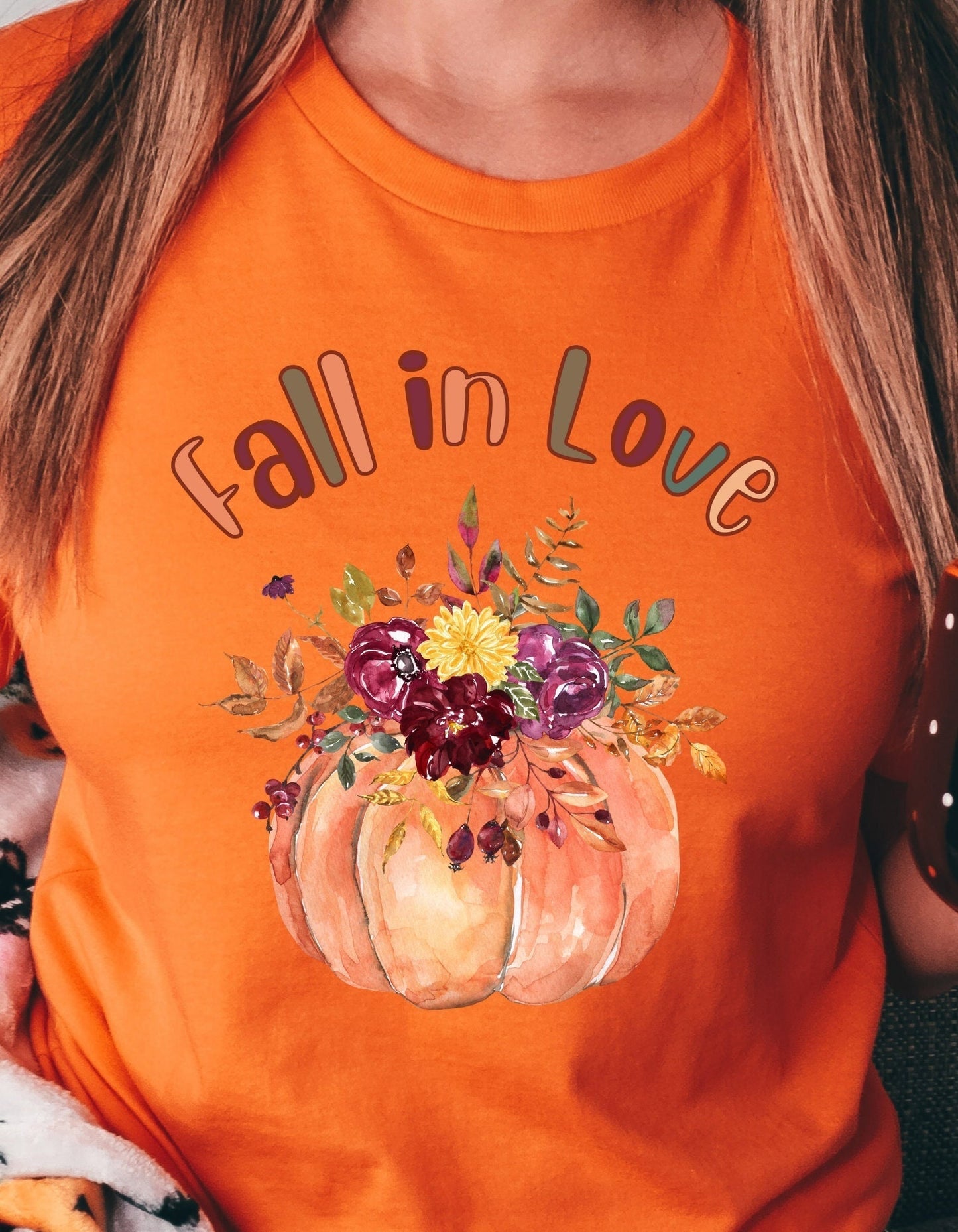Fall in Love Graphic Pumpkin Tee, Thanksgiving shirt, Halloween Top, Fall Vibes Shirt