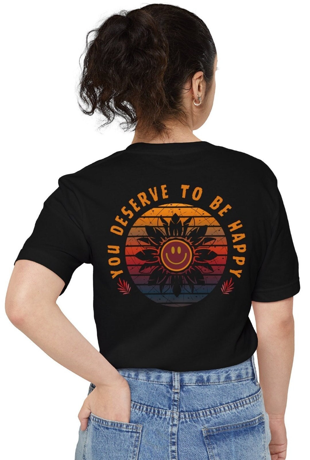 Motivation Smily Face Pocket Shirt, Positive Shirt, Gift For Her, Gift For Girlfriend, Inspirational Shirt, You Deserve To Be Happy Tee