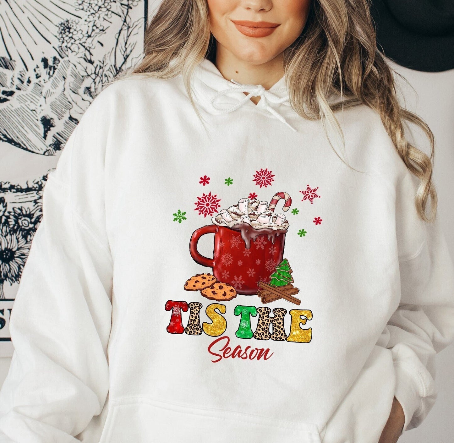 Tis the Season Christmas Hoodie, Christmas Coffee Sweatshirt, Coffee Sweatshirt, Unisex Heavy Blend Hooded Sweatshirt