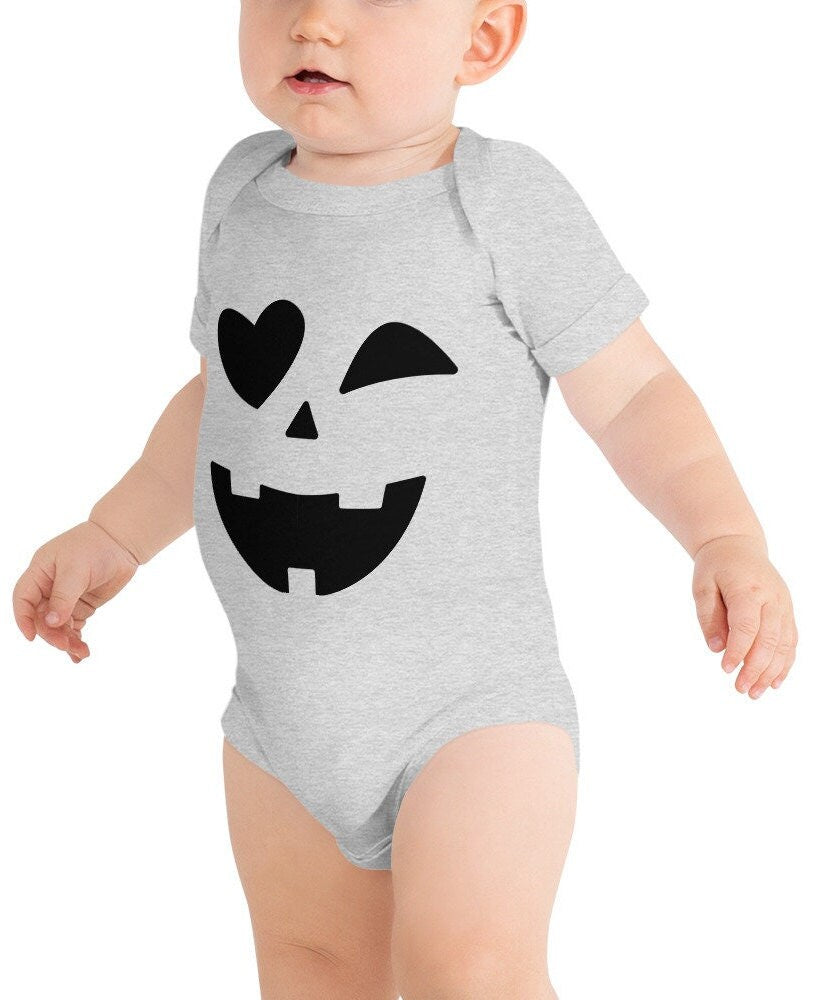 Baby short sleeve Halloween one piece, Baby Halloween Costume, Pumpkin Face Baby one piece, Baby Fall Costume, Baby Pumpkin Bodysuit