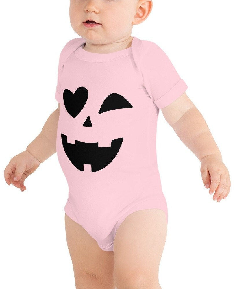 Baby short sleeve Halloween one piece, Baby Halloween Costume, Pumpkin Face Baby one piece, Baby Fall Costume, Baby Pumpkin Bodysuit