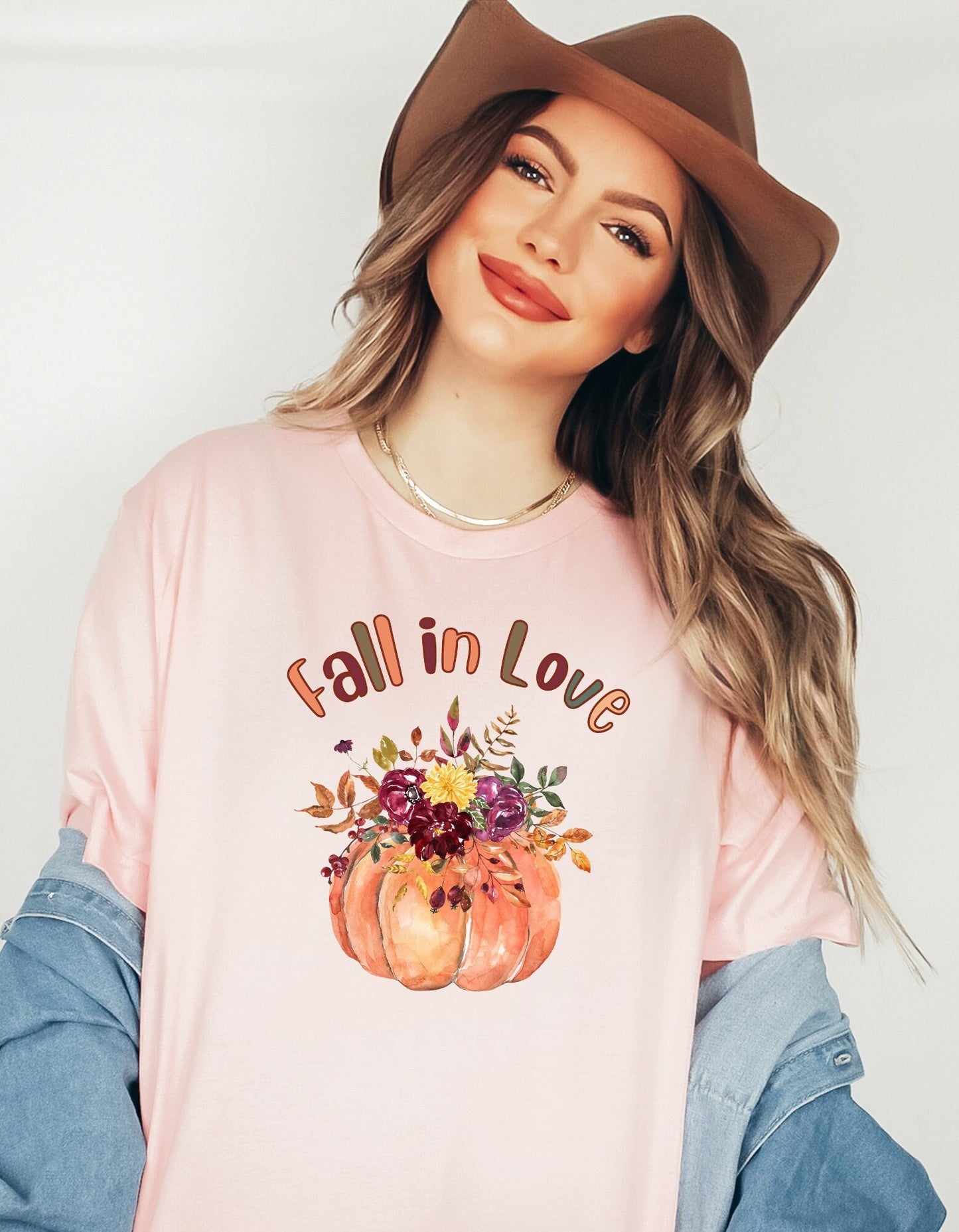 Fall in Love Graphic Pumpkin Tee, Thanksgiving shirt, Halloween Top, Fall Vibes Shirt