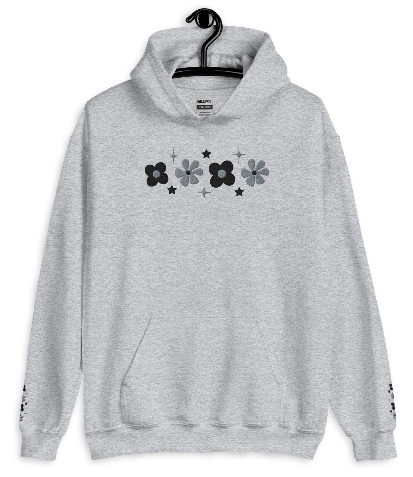 Cute Embroidered Floral Grey Hoodie, Floral embroidered Sweater,