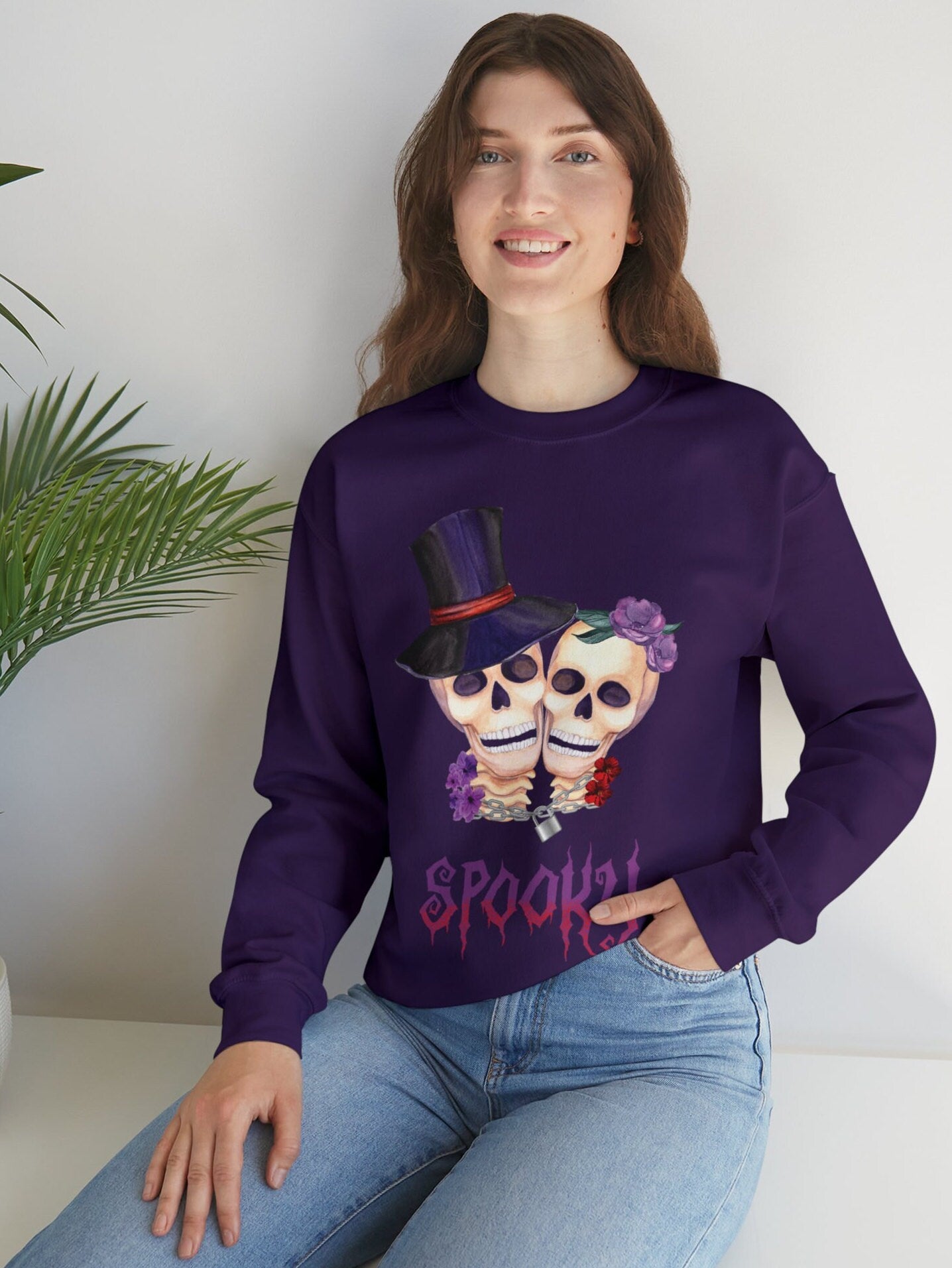 Skull Love Floral Sweatshirt, Romantic Halloween Sweatshirt, Spooky Matching Halloween Skull Floral Costumes