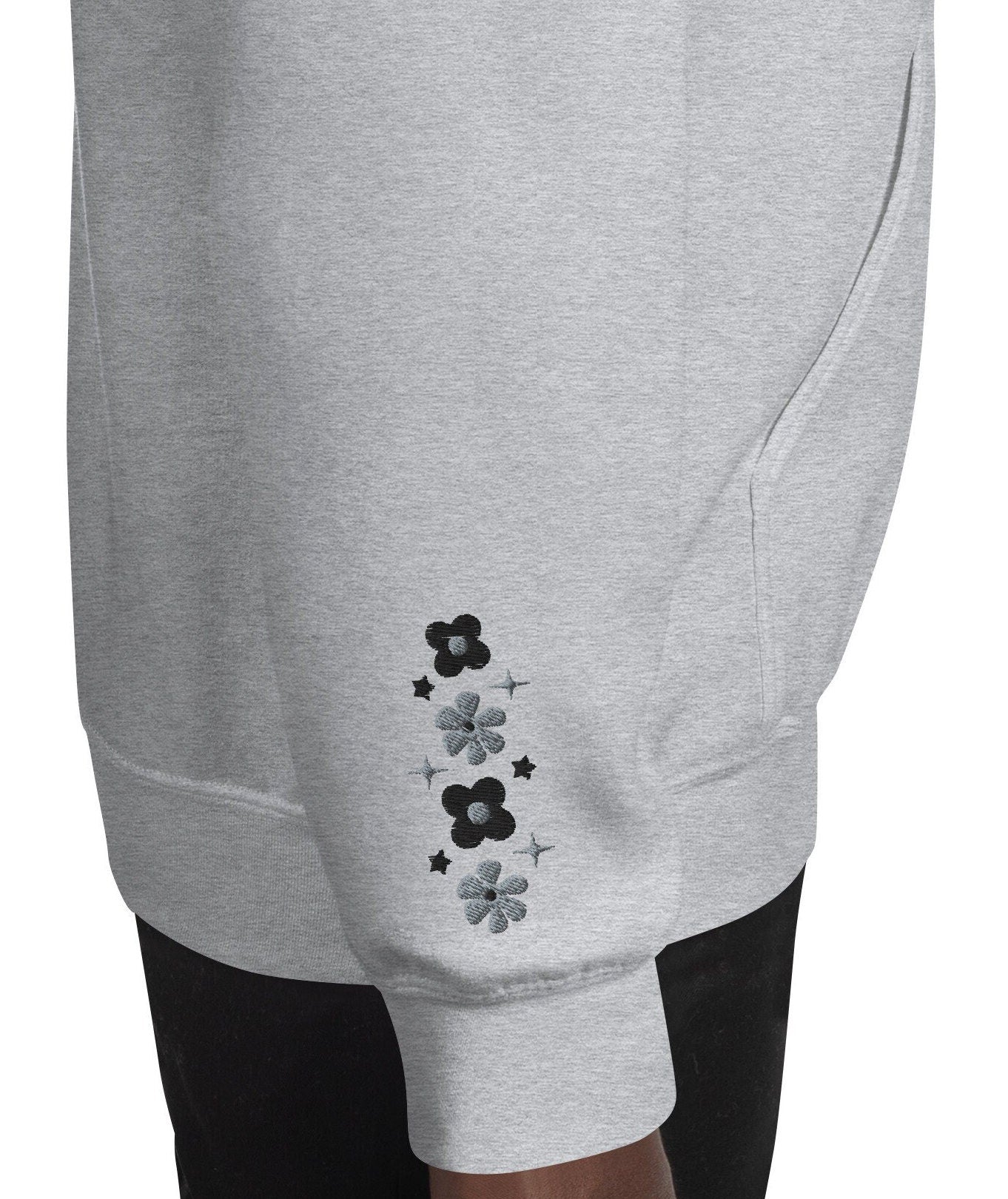 Cute Embroidered Floral Grey Hoodie, Floral embroidered Sweater,
