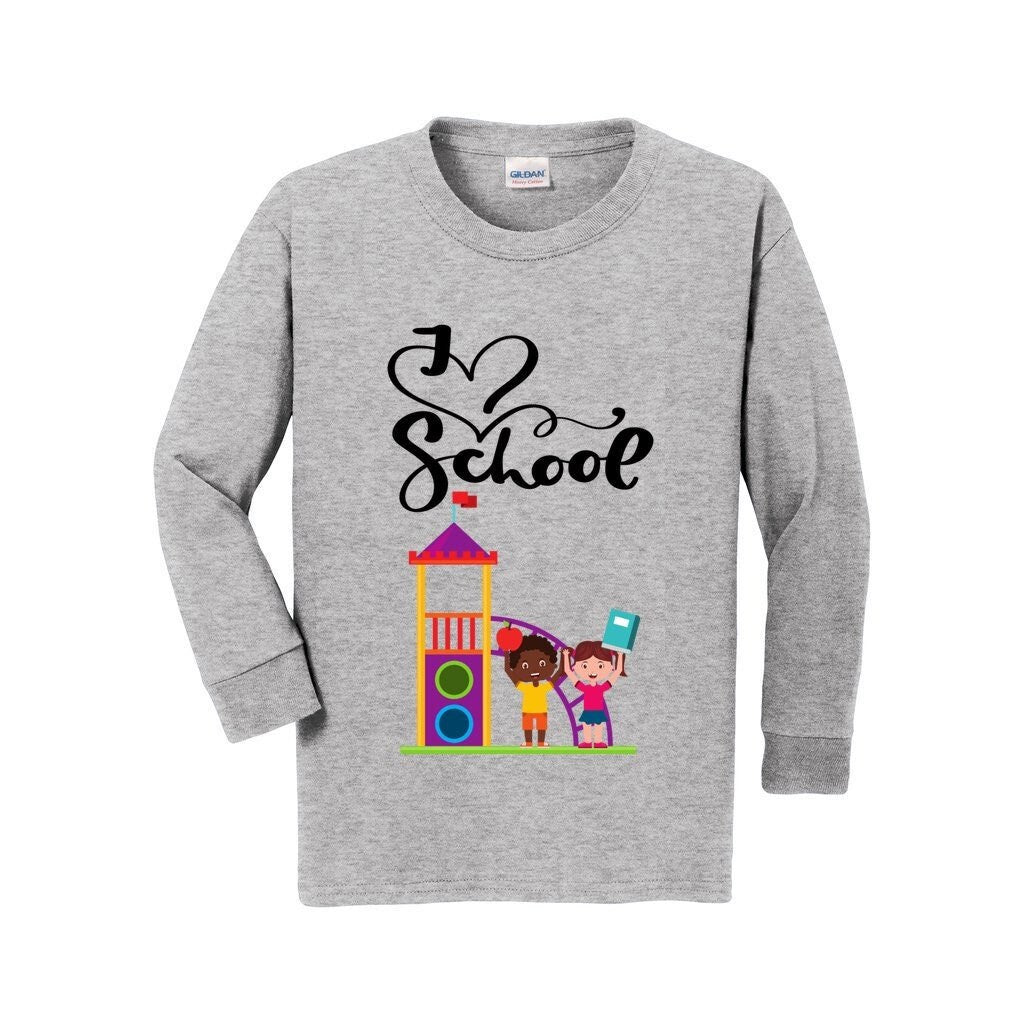 Back to School Shirt, I love School, Youth Heavy Cotton Long Sleeve T-Shirt, Back to school, Shirt,