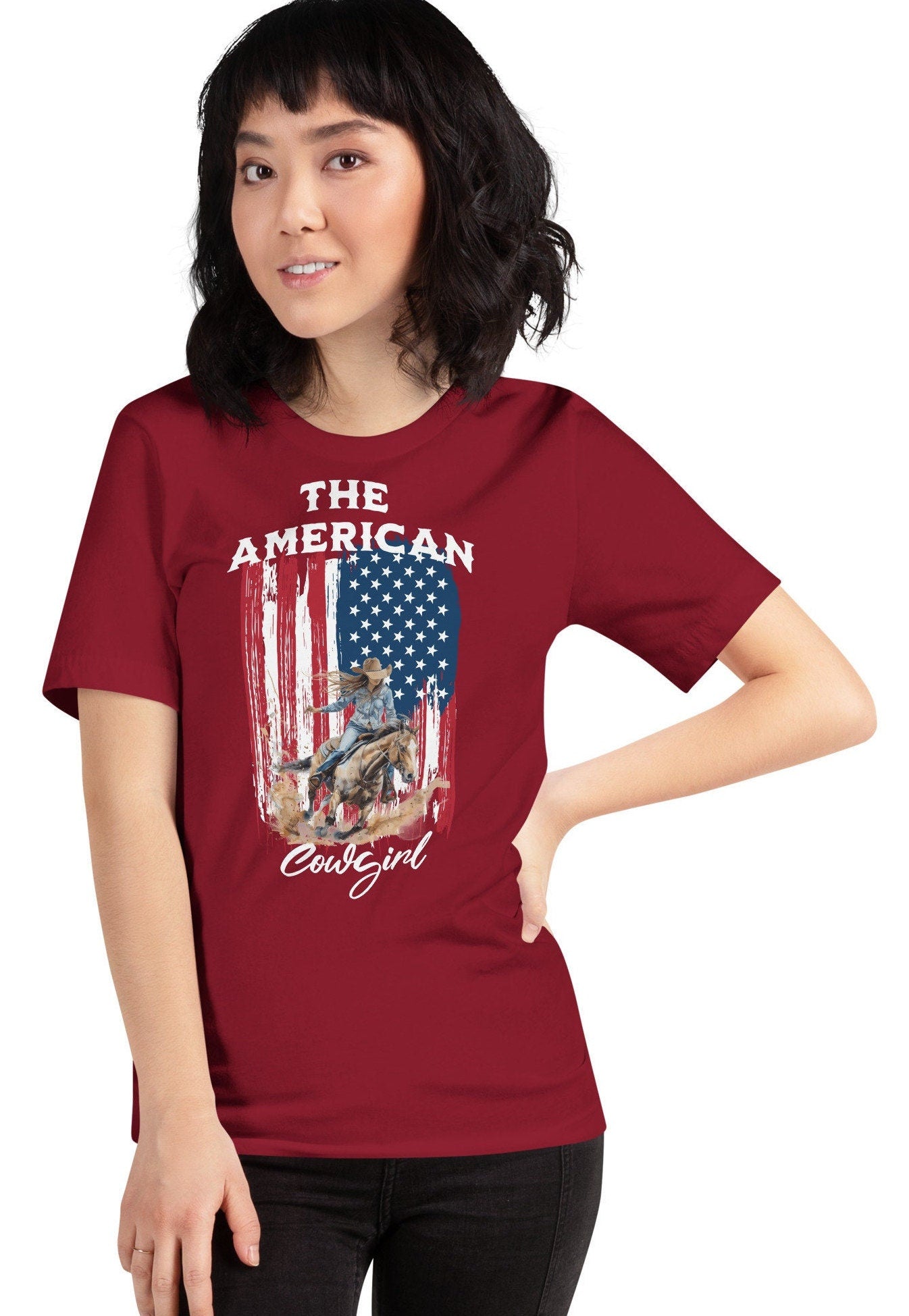 USA Flag Cowgirl t-shirt, Patriotic Tee, 4th of july, Independence Shirt