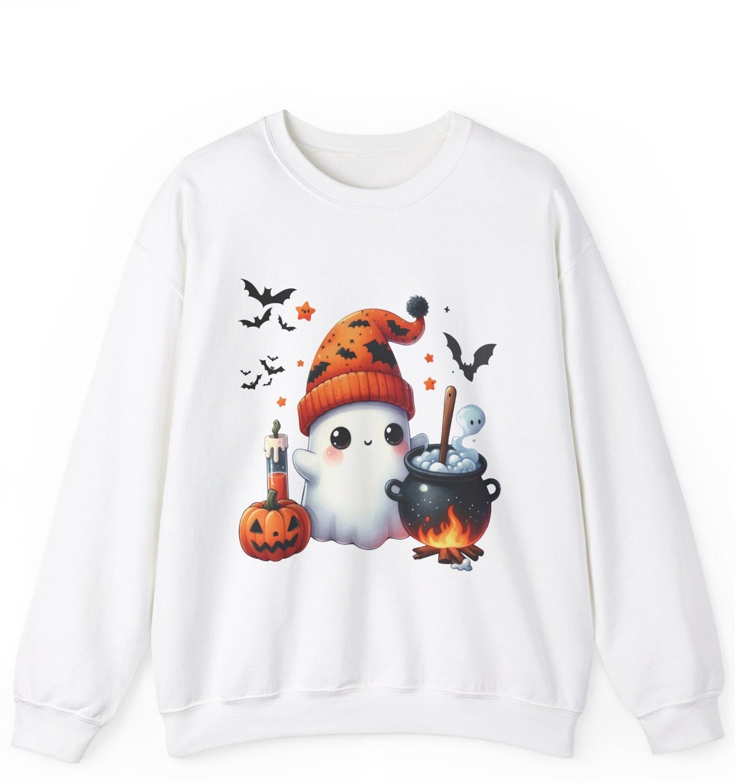 Crewneck Halloween Ghot Sweatshirt, Cute Ghost Shirt, Women Halloween Shirt, Cute Fall Shirt, Spooky Season Shirt, Gift For Halloween
