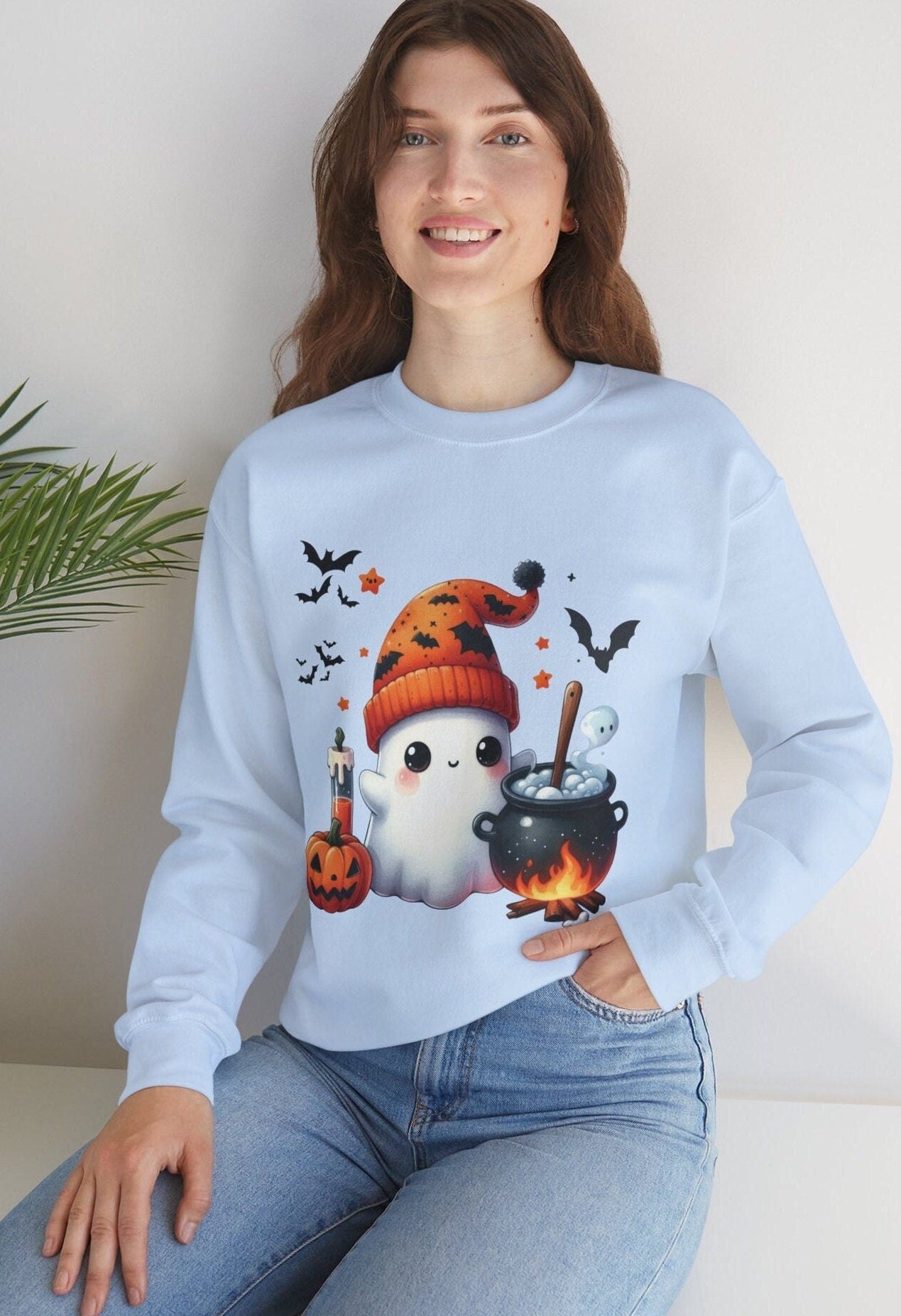 Crewneck Halloween Ghot Sweatshirt, Cute Ghost Shirt, Women Halloween Shirt, Cute Fall Shirt, Spooky Season Shirt, Gift For Halloween