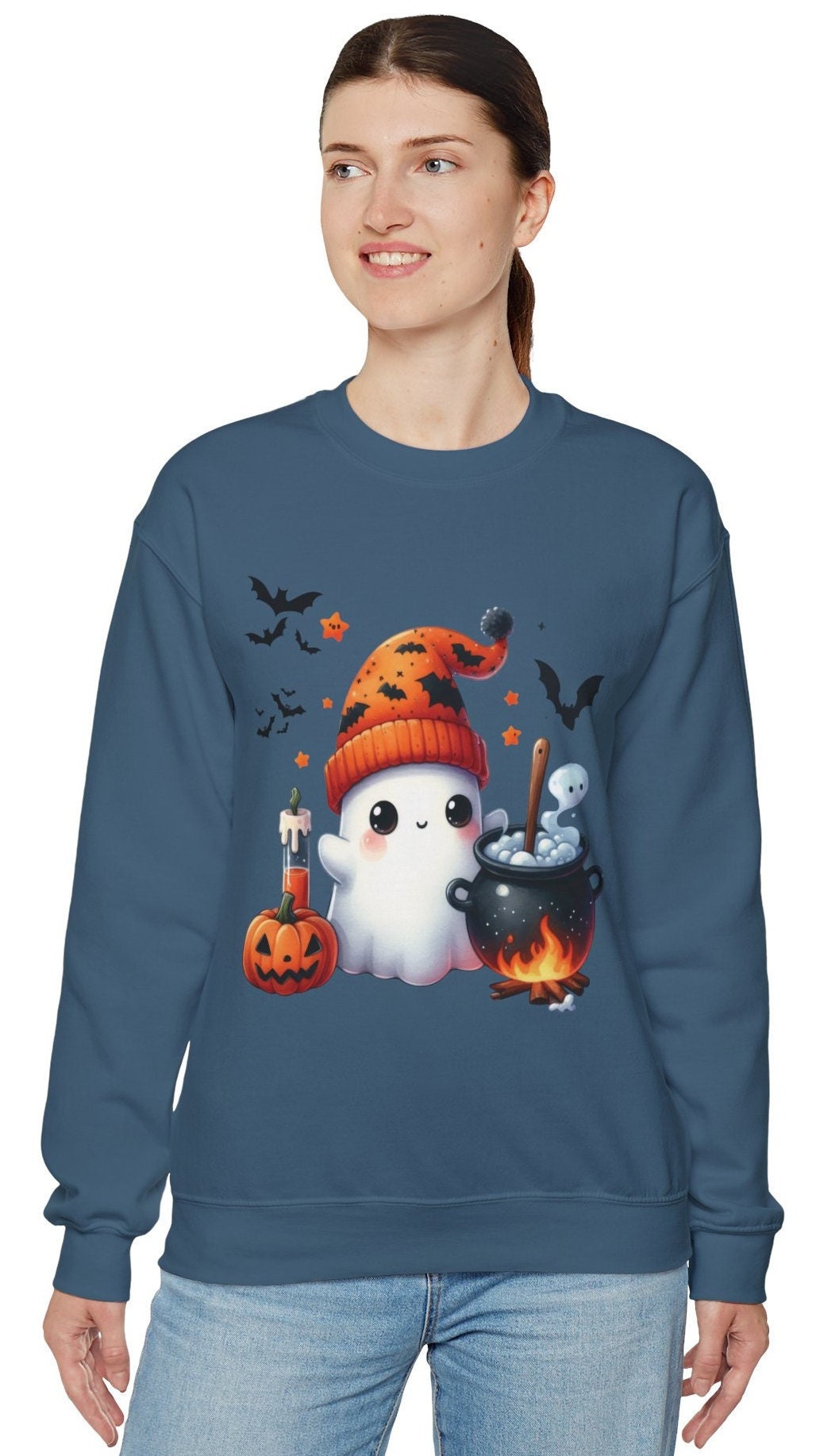 Crewneck Halloween Ghot Sweatshirt, Cute Ghost Shirt, Women Halloween Shirt, Cute Fall Shirt, Spooky Season Shirt, Gift For Halloween