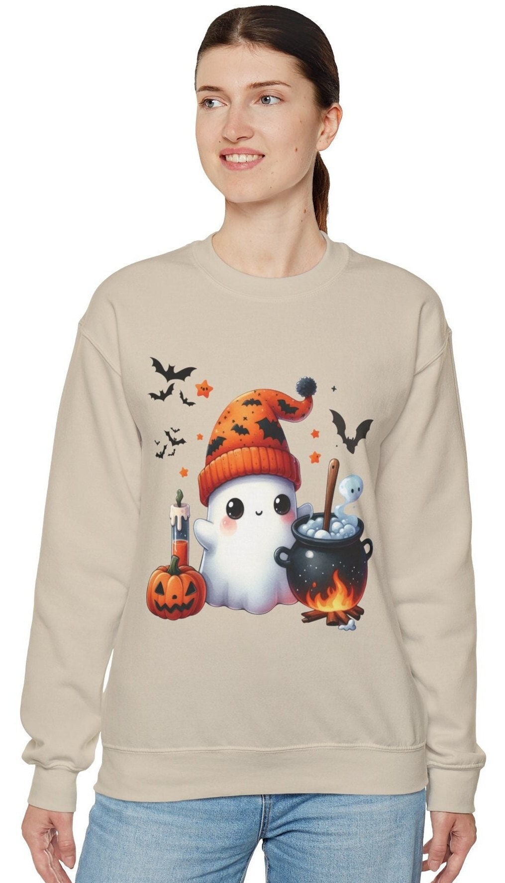 Crewneck Halloween Ghot Sweatshirt, Cute Ghost Shirt, Women Halloween Shirt, Cute Fall Shirt, Spooky Season Shirt, Gift For Halloween