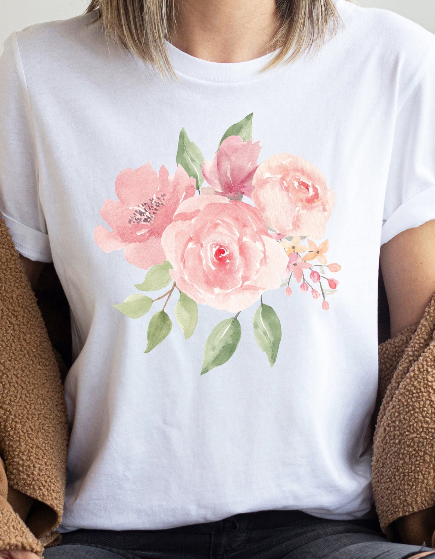 Unisex Jersey Watercolor Flower Tee, Floral T-Shirt, Mother's Gift T-Shirt, Colorful Cute T-Shirt