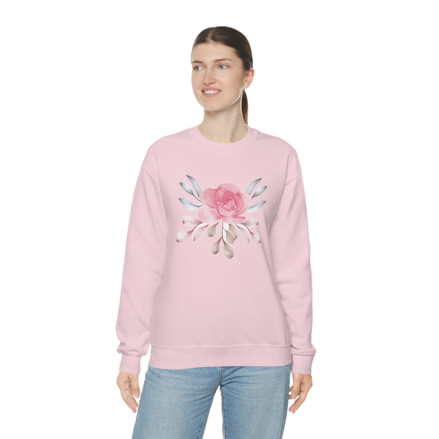 Pink Flower Sweatshirt, Floral Sweater for Women, Nature Lovers Unisex Heavy Blend Crewneck Sweatshirt