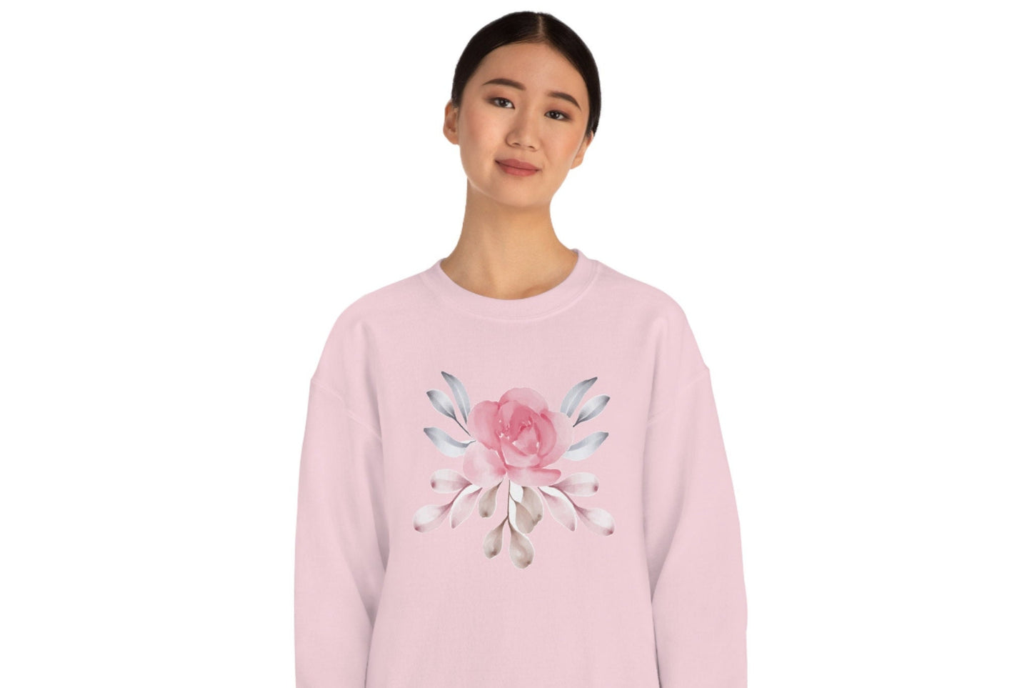 Pink Flower Sweatshirt, Floral Sweater for Women, Nature Lovers Unisex Heavy Blend Crewneck Sweatshirt