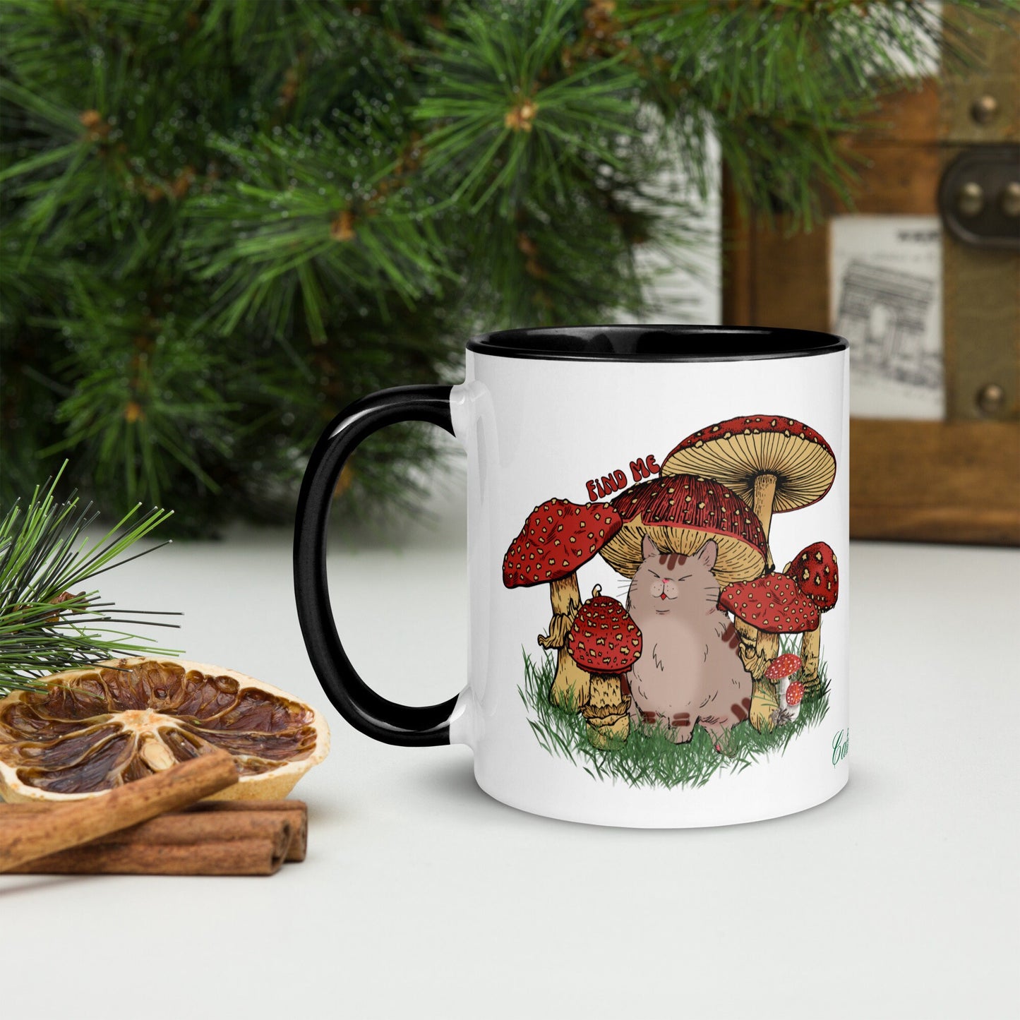 Mushroom Coffee Mug, 11 Oz Cottage Core Mug with Color Inside,