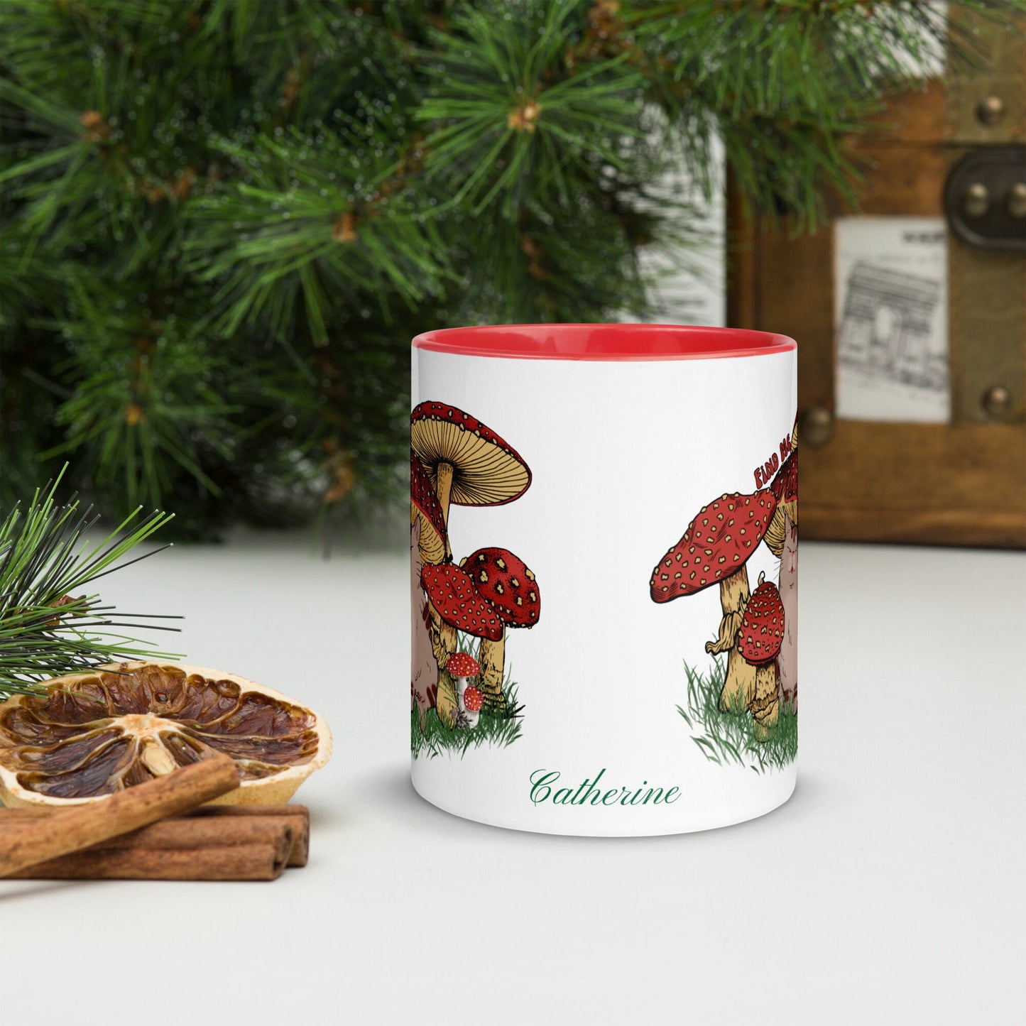 Mushroom Coffee Mug, 11 Oz Cottage Core Mug with Color Inside,