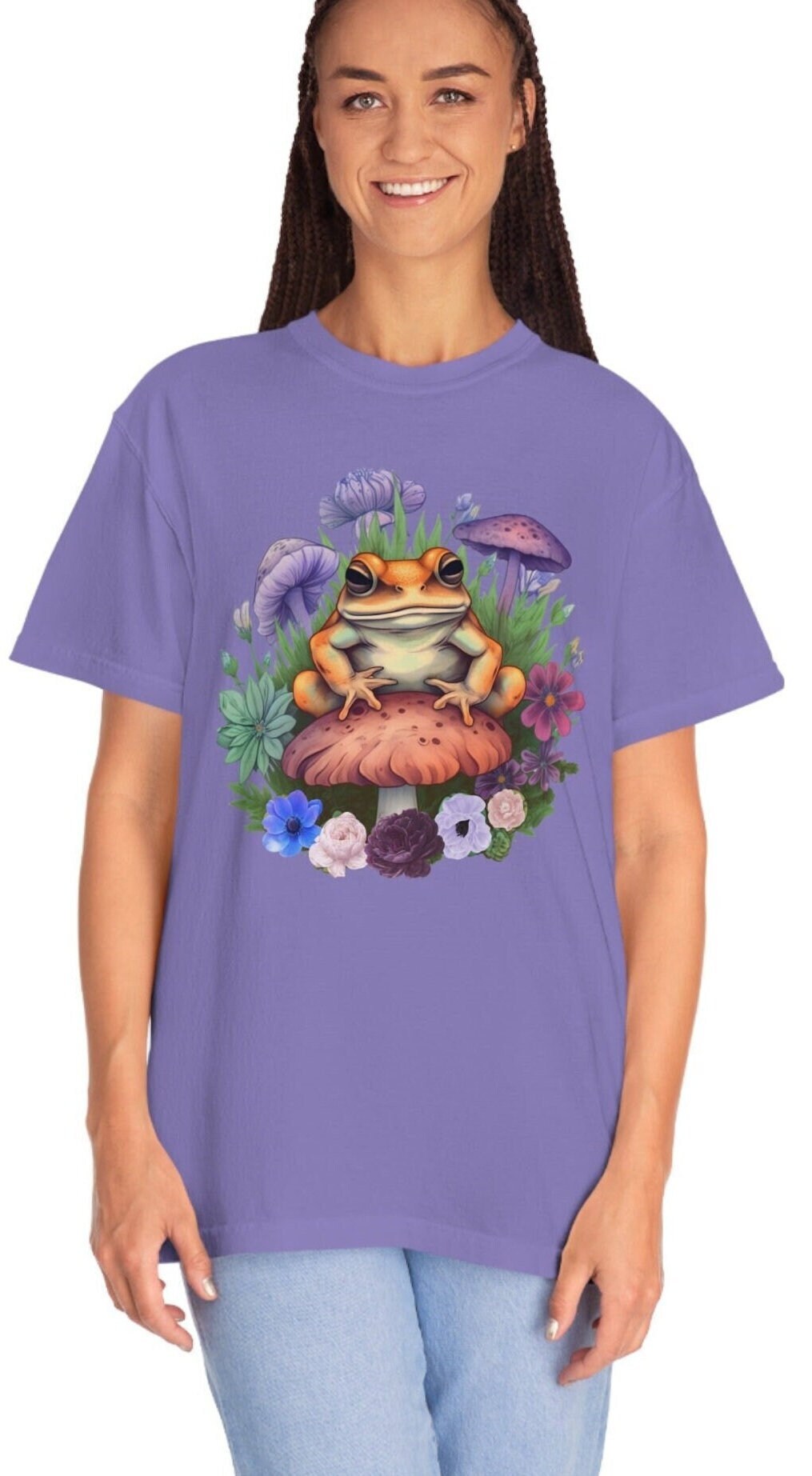 Comfort Colors Mushroom and Frog Shirt, Cottagecore Shirt, Cute Frog Shirt, Botanical Shirt, Frog And Mushroom