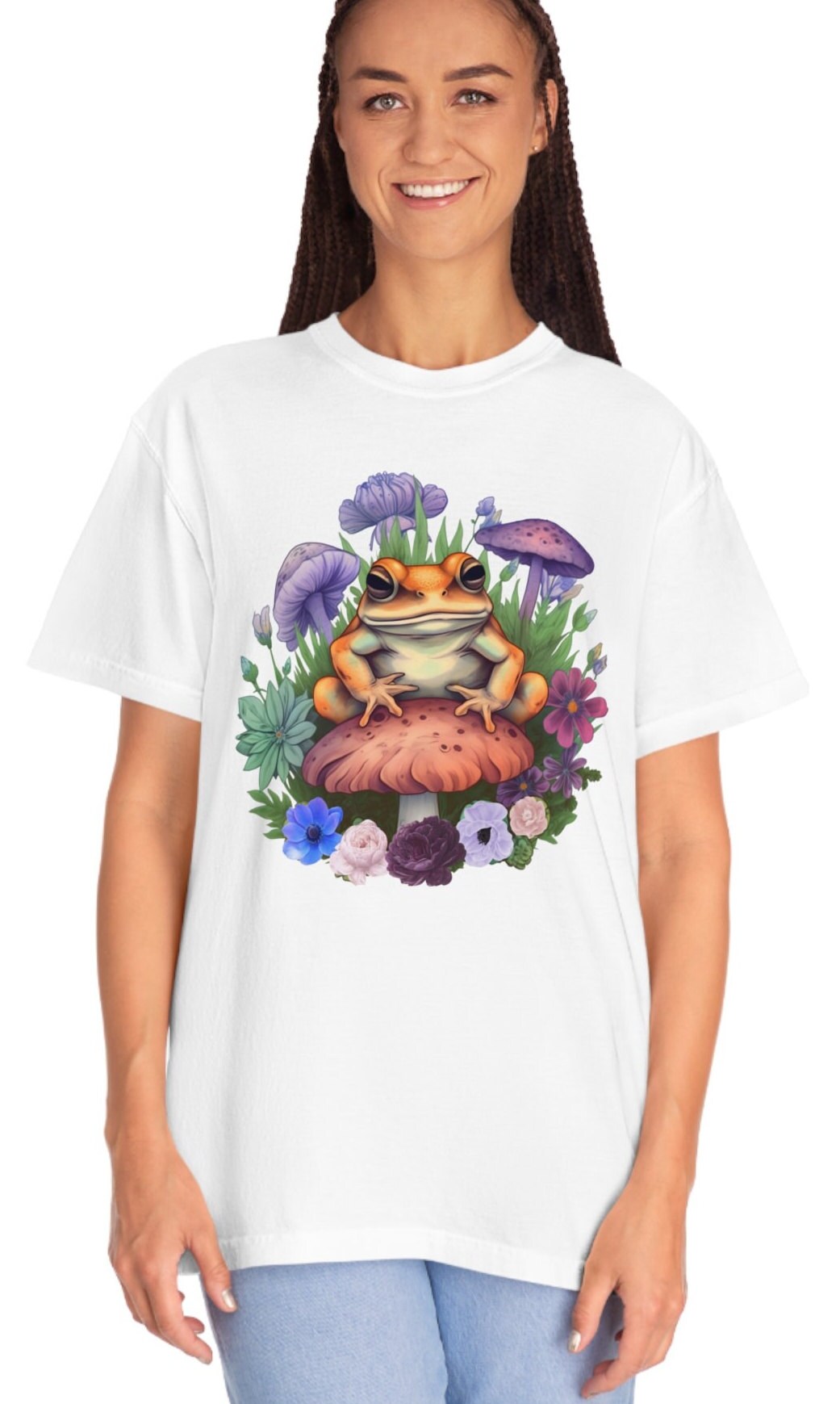 Comfort Colors Mushroom and Frog Shirt, Cottagecore Shirt, Cute Frog Shirt, Botanical Shirt, Frog And Mushroom