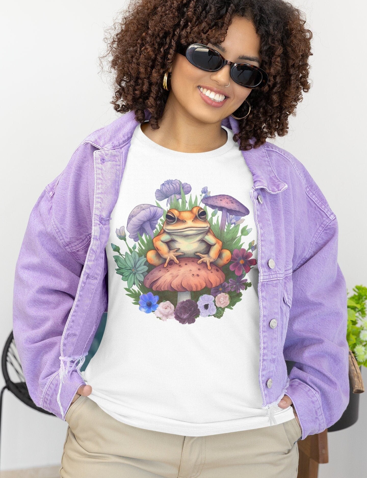 Comfort Colors Mushroom and Frog Shirt, Cottagecore Shirt, Cute Frog Shirt, Botanical Shirt, Frog And Mushroom