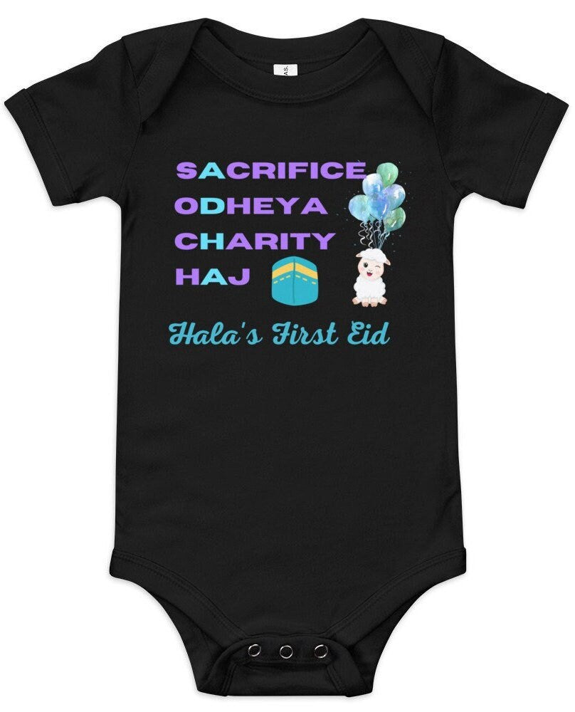 Personalized Eid AlAdha bay one piece, Name Eid Mubarak Shirt, Happy Eid Al Adha Shirt, Hajj Eid TShirt, Eid Baby short sleeve one piece