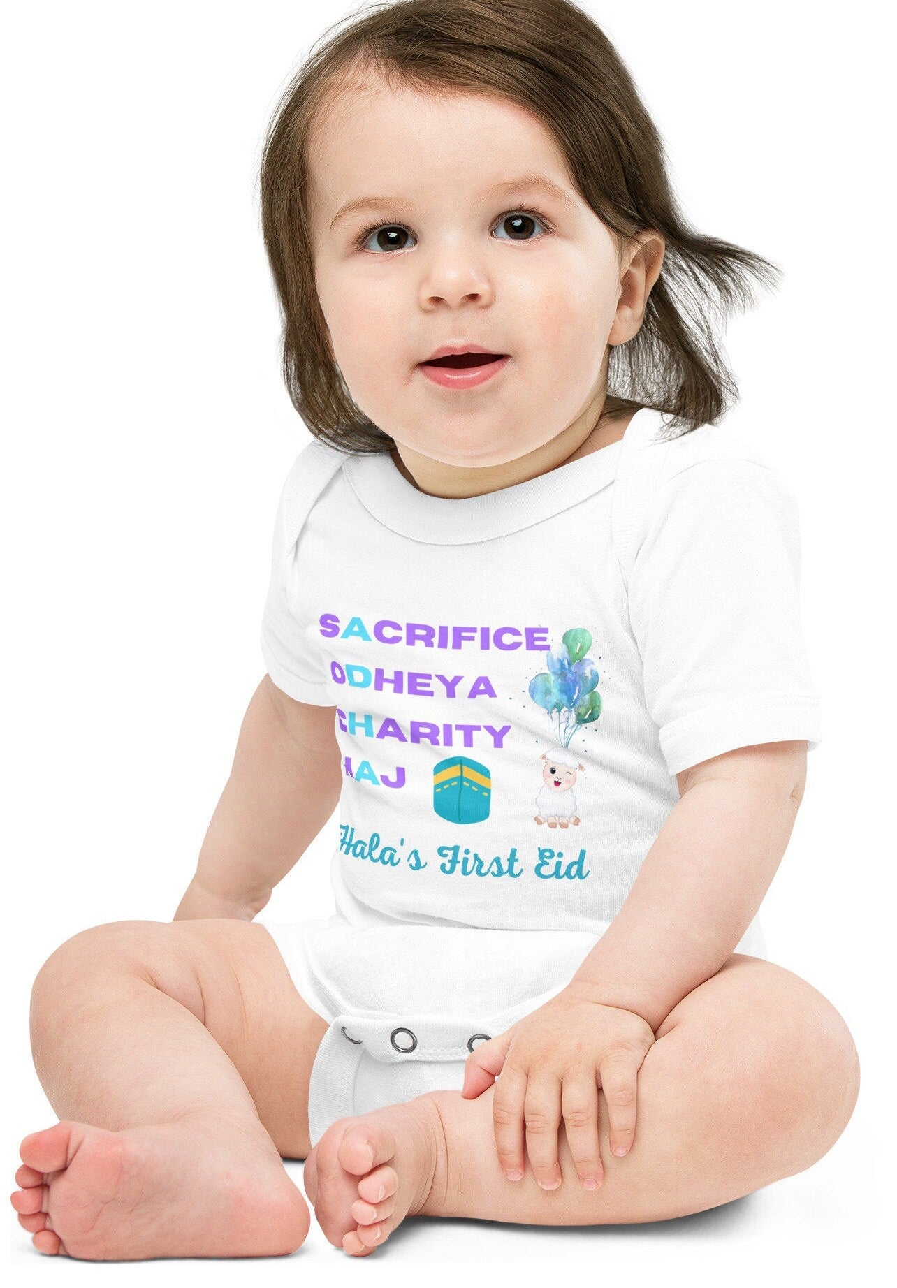 Personalized Eid AlAdha bay one piece, Name Eid Mubarak Shirt, Happy Eid Al Adha Shirt, Hajj Eid TShirt, Eid Baby short sleeve one piece