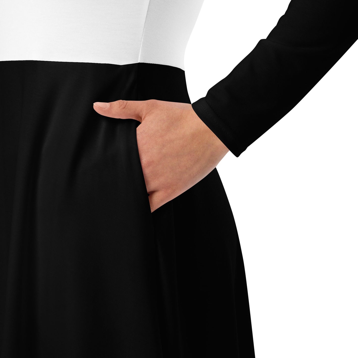 Black and white Dress, Midi Polka Dot Dress, White Dot Dress, Black And White, Long Sleeve Dress, All-over print long sleeve midi dress
