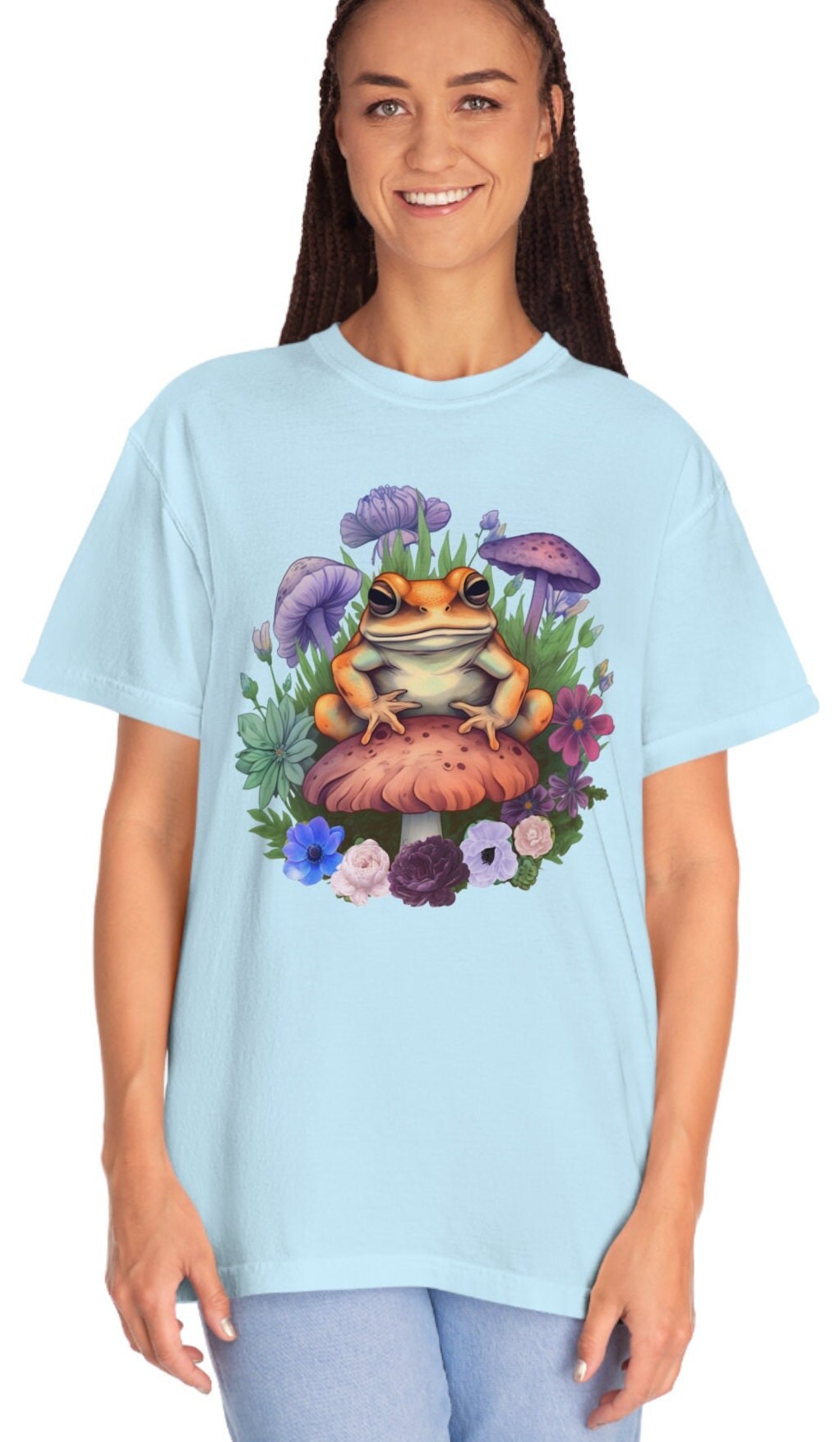 Comfort Colors Mushroom and Frog Shirt, Cottagecore Shirt, Cute Frog Shirt, Botanical Shirt, Frog And Mushroom